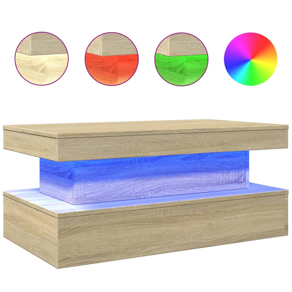 Vidaxl Mesa de Centro con Luces LED 90x50x40 Cm Blanco