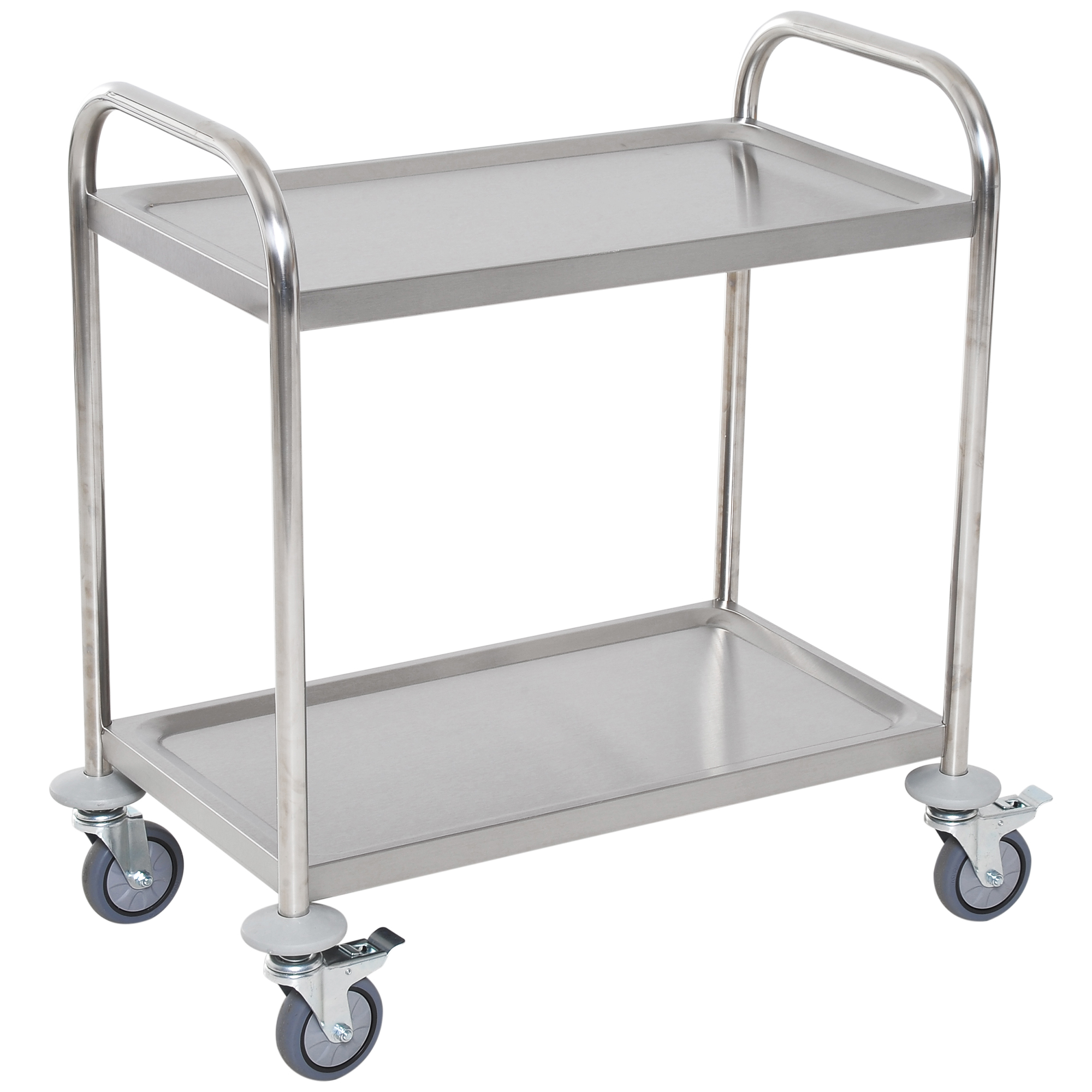 HOMCOM Carrito Auxiliar con Ruedas de Acero Inoxidable 80x45x82 cm Carrito de Cocina con Bandejas y 2 Brazos Carga 100 kg para Comedor Hotel Salón de Belleza Plata