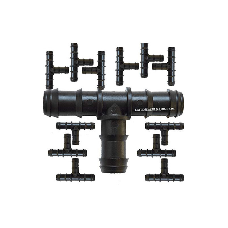 SUINGA Te Riego por Goteo 16mm | Pack 50 Te conector tuberia 16 mm | Te Goteo para Manguera de Riego 16mm negro
