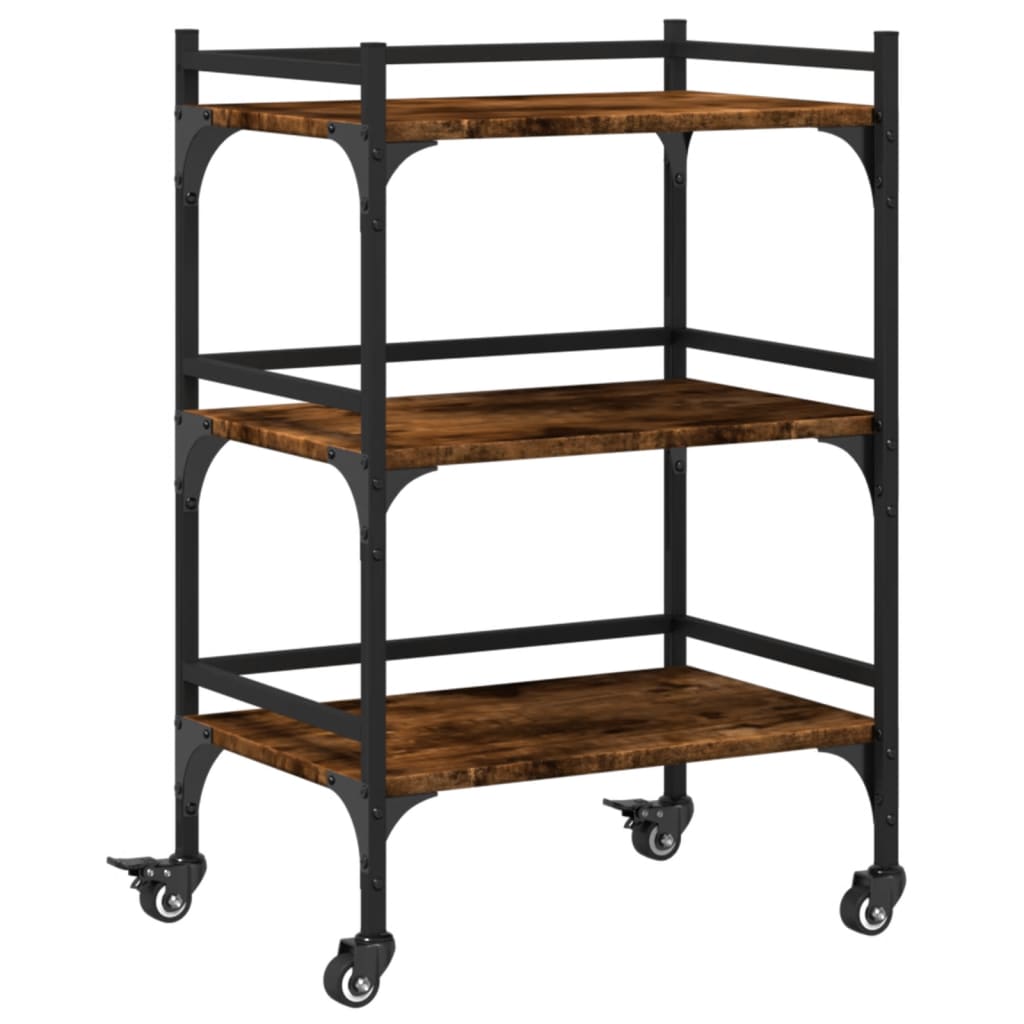 vidaXL Carrito de cocina madera ingeniería roble ahumado 50x35x75,5 cm