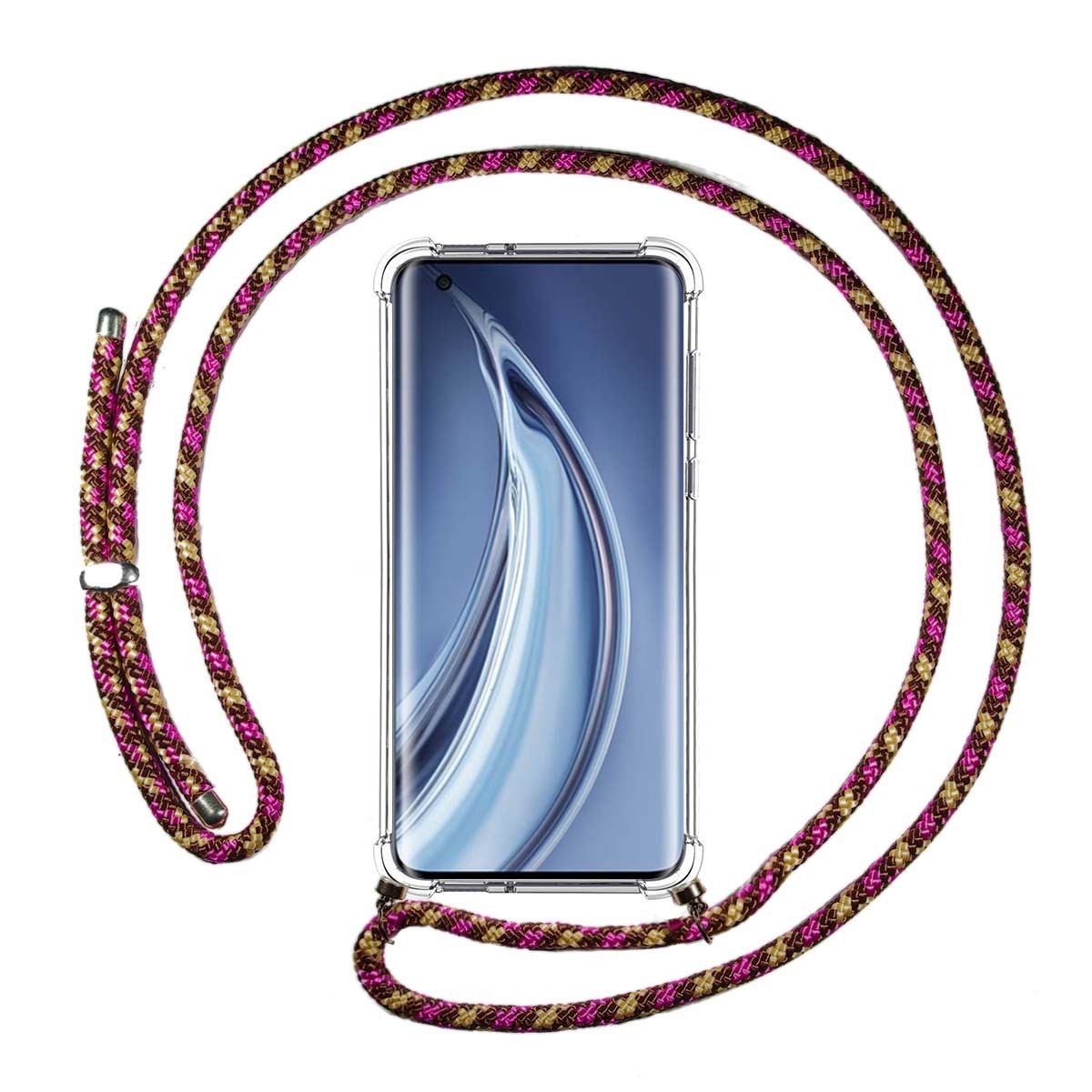 Tumundosmartphone Funda Colgante Transparente para Xiaomi Mi 10 / Mi 10 Pro con Cordon Rosa / Dorado
