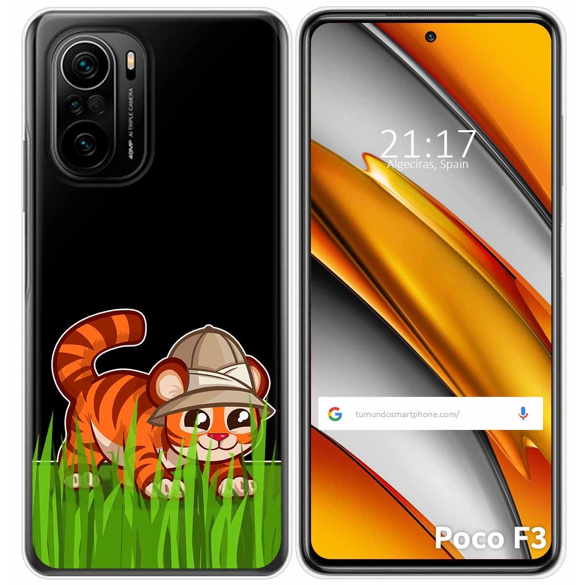 Tumundosmartphone Funda Gel Transparente para Xiaomi POCO F3 5G / Mi 11i 5G diseño Tigre Dibujos