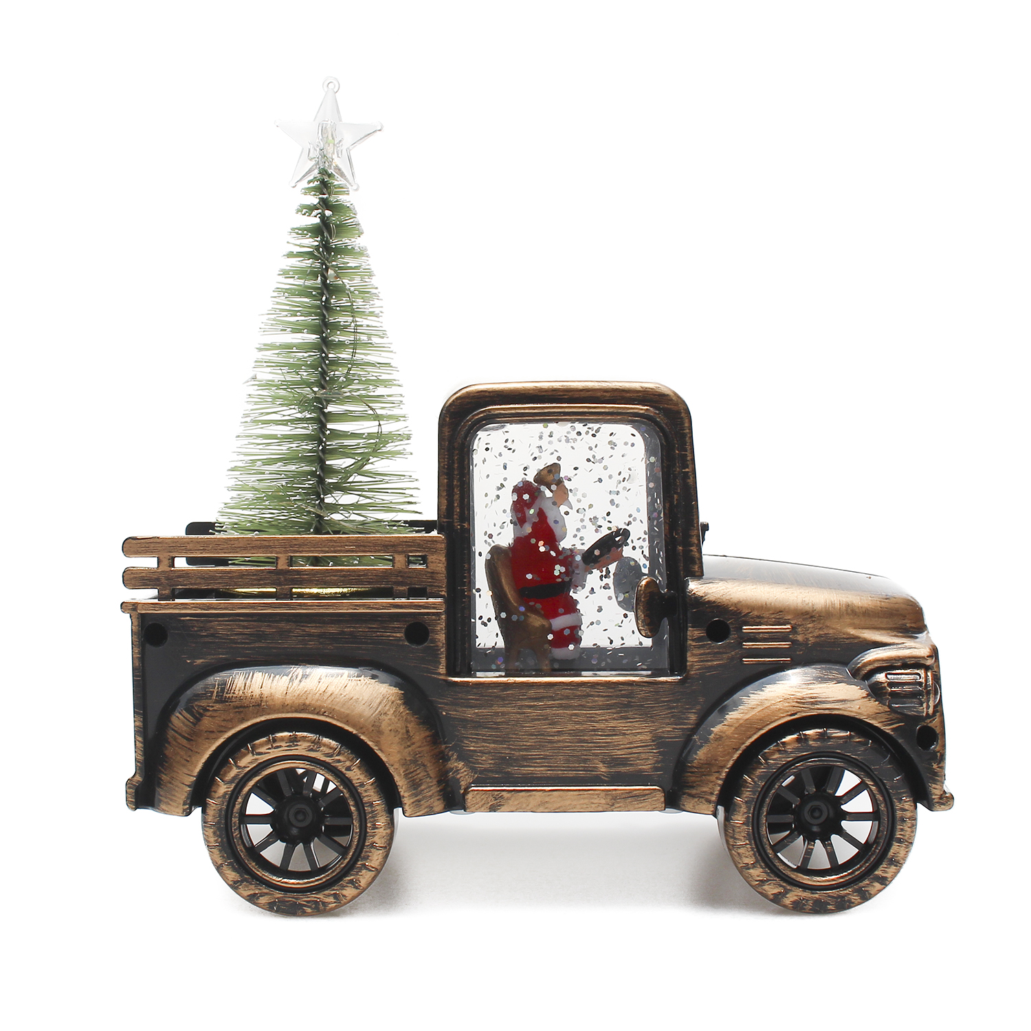 DAM. Camioneta transporte Papá Noel con árbol de navidad, luz led. 16x8x10cm.