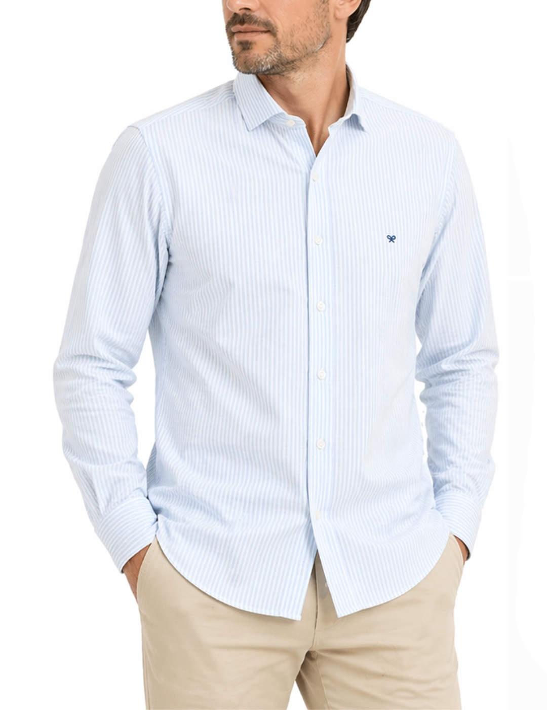 Camisa Silbon sport lino rayas verde agua para hombre