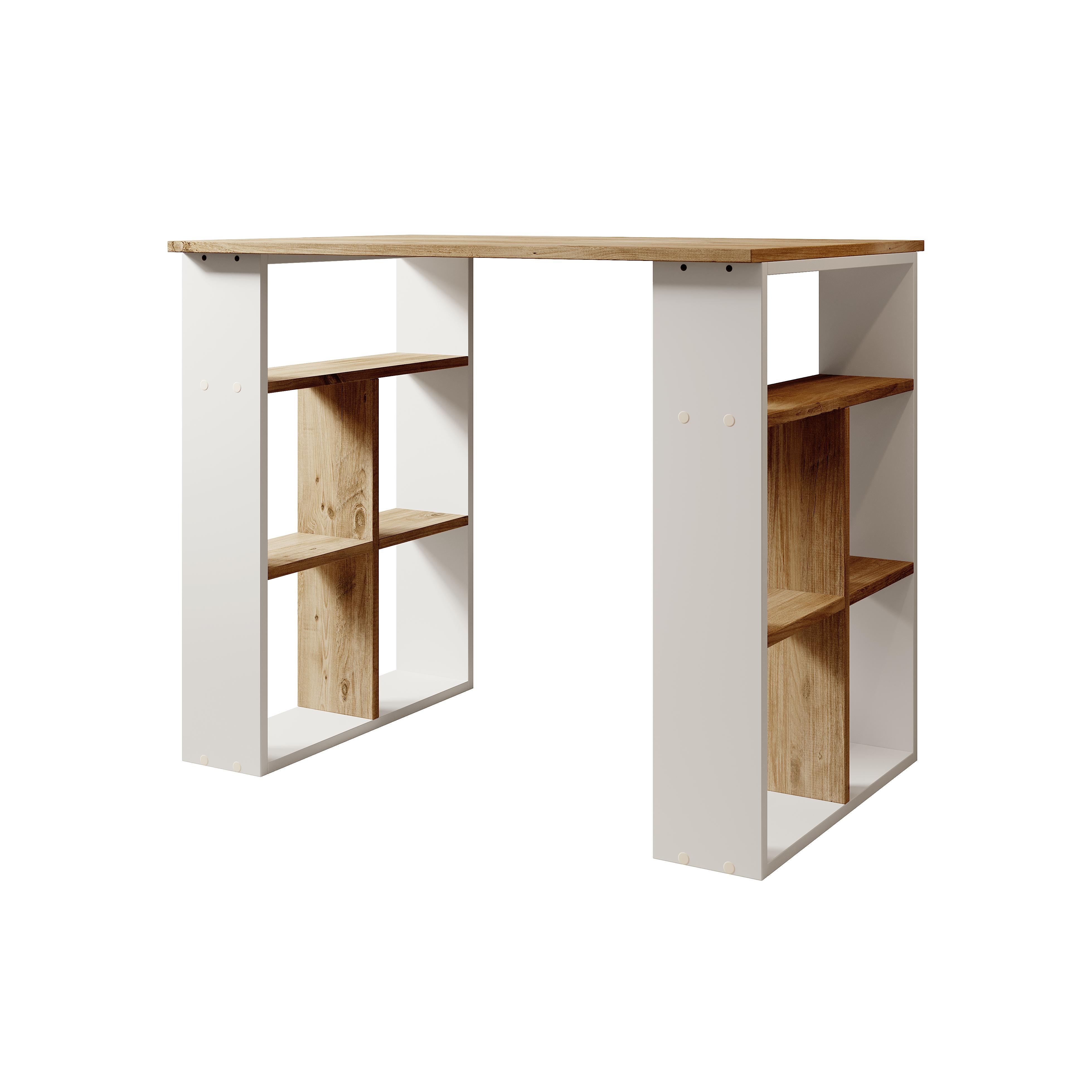 MB Muebles Bonitos - Escritorio con estantería, Ancho 90cm, Color Blanco y Pino, Modelo Urban