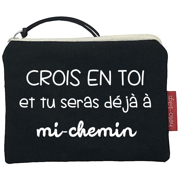 Hello-Bags. Bolso Monedero / Billetero / Tarjetero con cremallera y forro interior. Exterior: Algodón 100%. Incluye sobre kraft de regalo. Modelo: "CROISENTOI". Crudo / Negro. 14x10 cm.