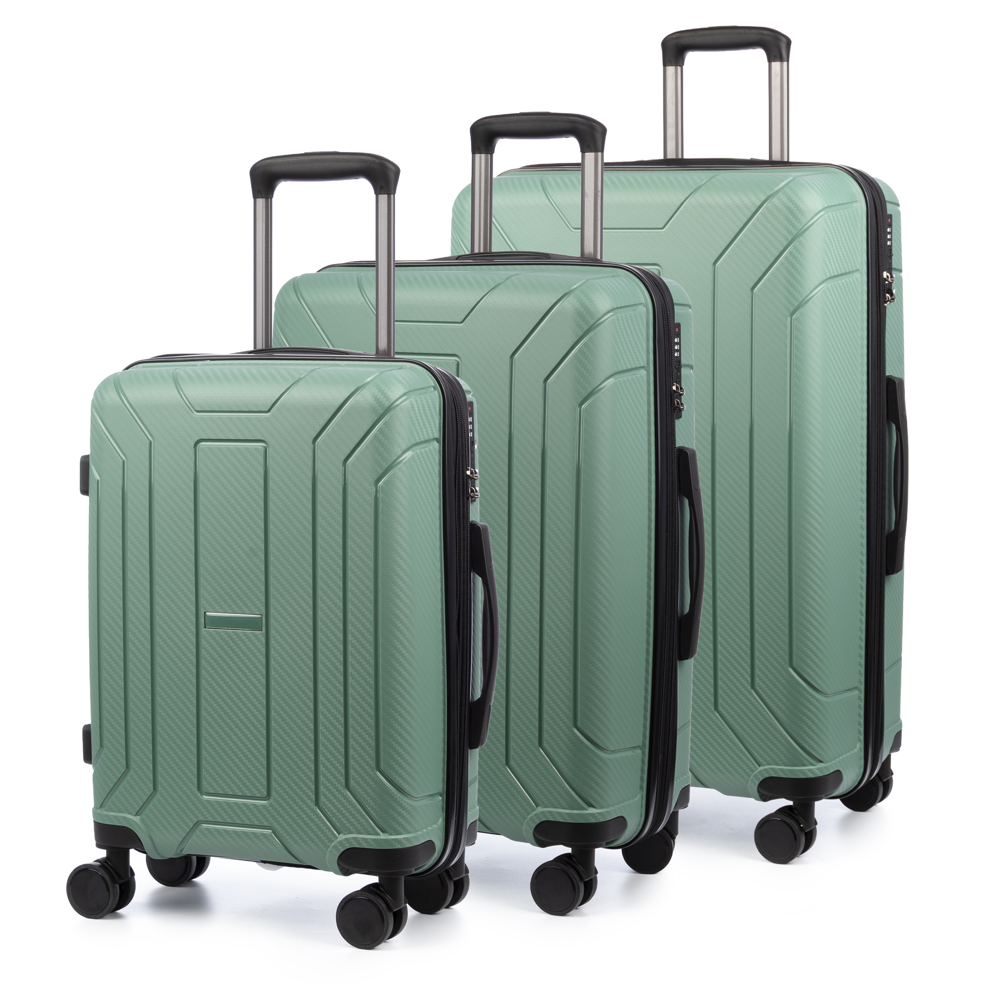 Juego de 3 maletas trolley expandibles de PP resistente a la rotura. Cerradura TSA numérica, 4 ruedas dobles giratorias 360°.