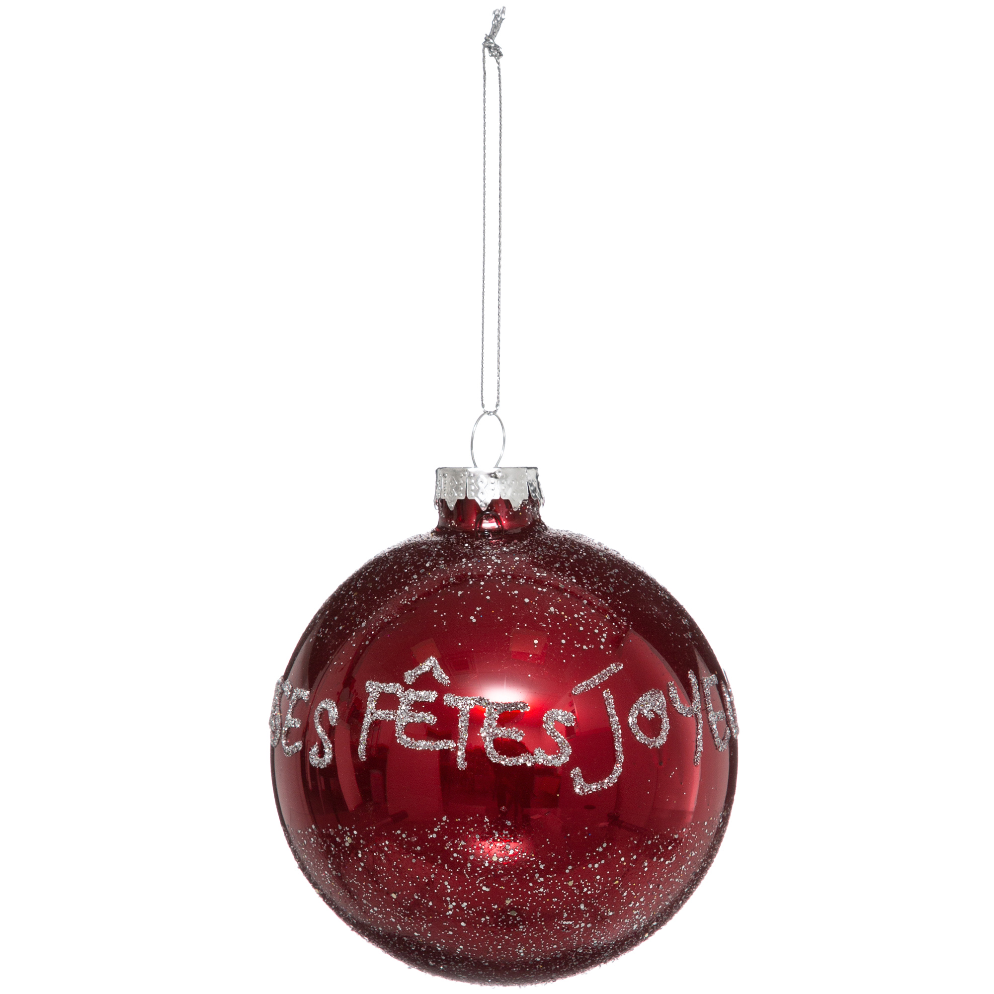 Atmosphera - Atmosphera Bola de Navidad Vidrio Roja 90mm Impresa - Decoración Navideña Elegante y Adaptable