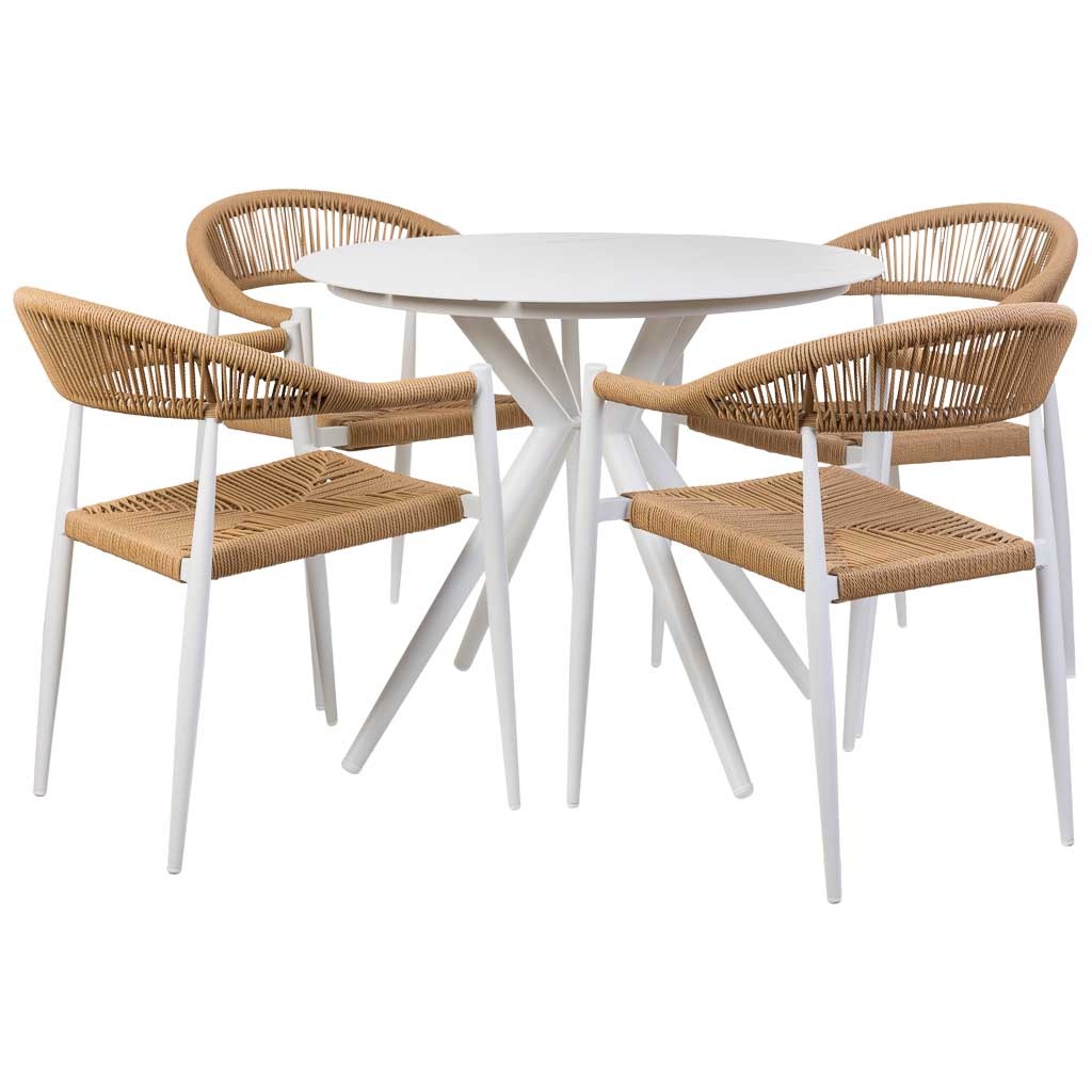 Wonderlust Deco - Conjunto de mesa y 4 sillas beige, mesa:D90x75.silla(4):56x60x78 Beige mesa:D90x75,silla(4):56x60x78h cm