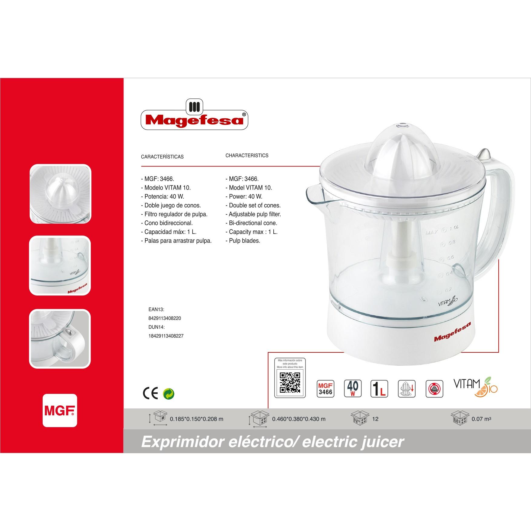 Exprimidor Magefesa MGF 3466 40W 1L Doble Sentido y Filtro Regulable