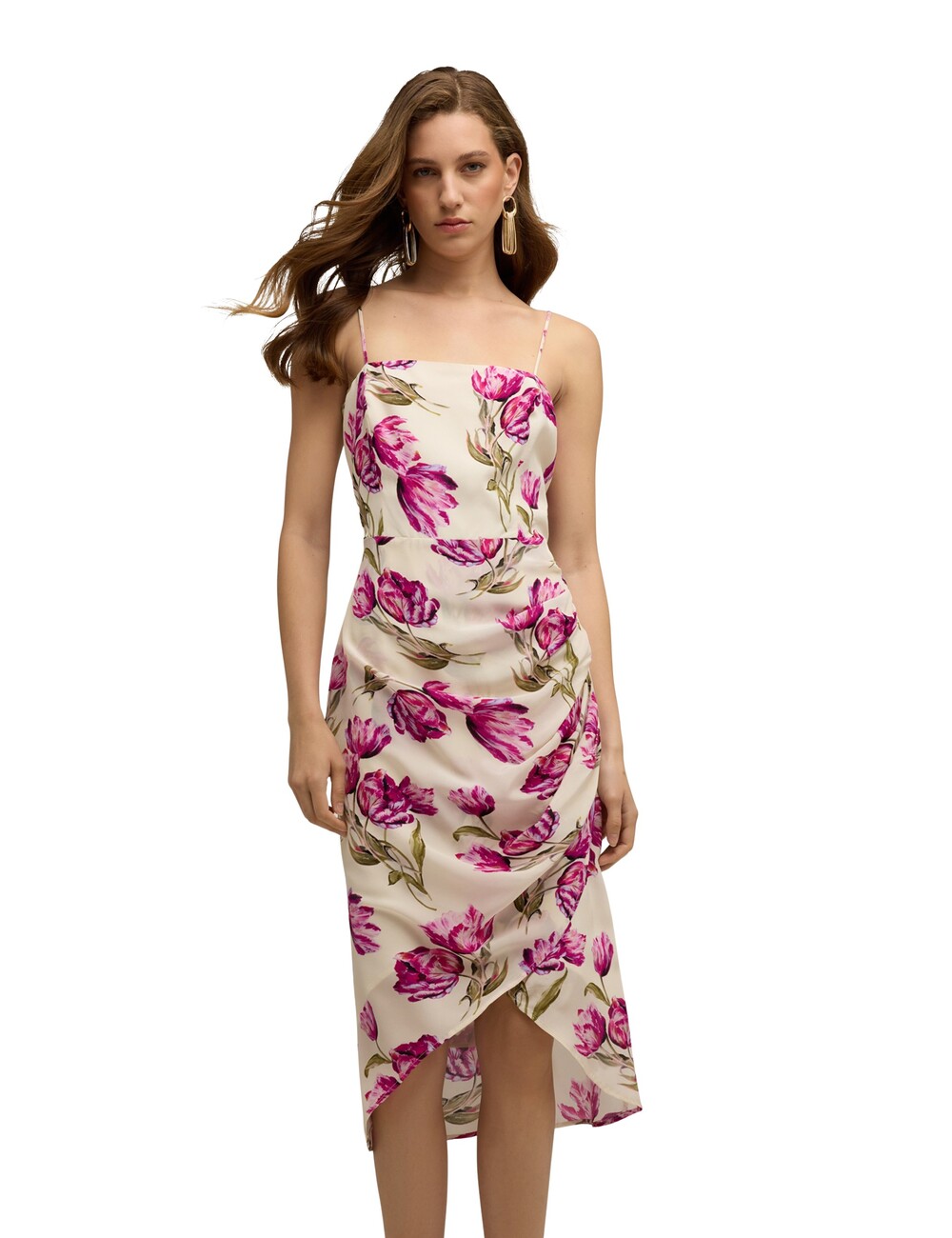 Motivi - Vestido tubo floral con drapeados