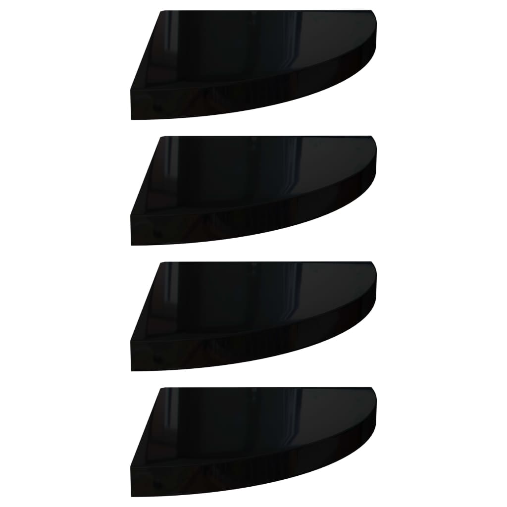 vidaXL Estantes flotantes esquina 4 uds MDF negro brillo 35x35x3,8 cm
