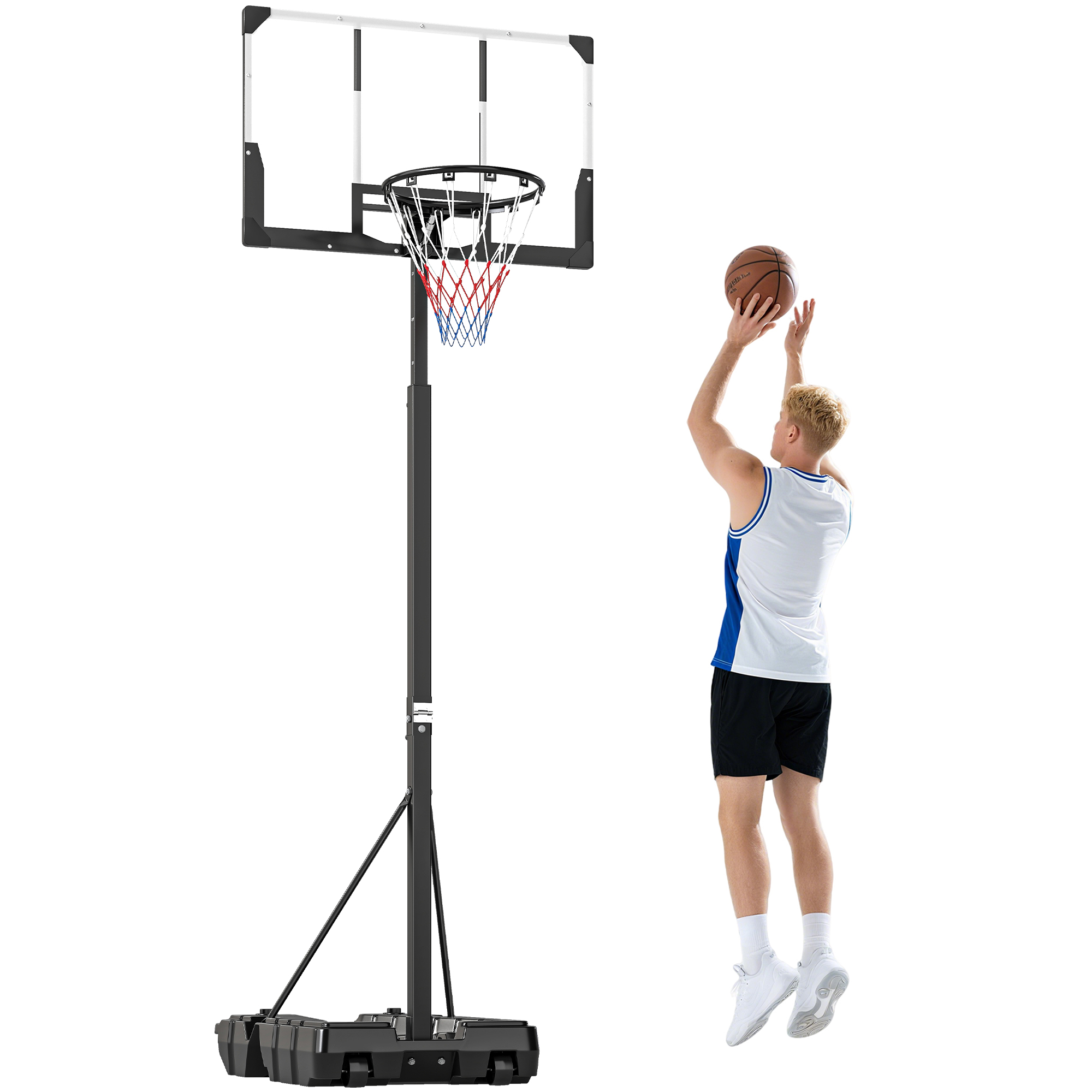 SPORTNOW Canasta de Baloncesto para Exterior, Altura Ajustable 230-305 cm, Canasta de Baloncesto Portátil con Marco Plegable, Tablero Irrompible, Ruedas y Base Rellenable, para Adolescentes y Adultos