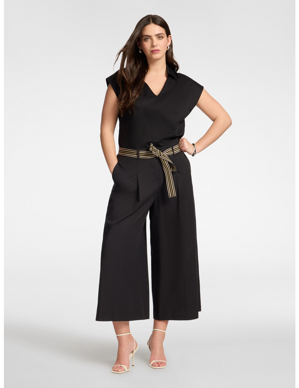 Elena Mirò - Pantalones cropped de popelina de talle alto con cinturón
