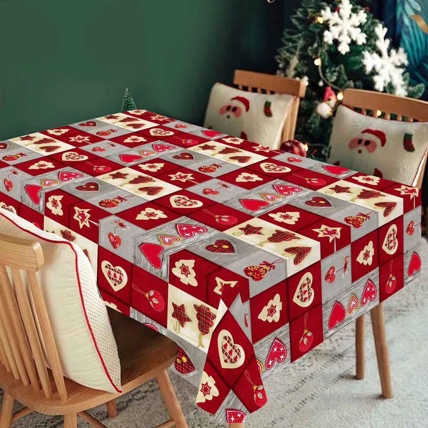 Mantel de Navidad, Mantel Antimanchas Feliz Navidad, Impermeable, Estampado. para decoración de Mesa navideña y Fiestas