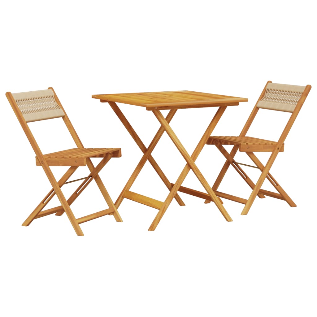 vidaXL Juego de bistro de 3 piezas polipropileno y madera maciza beige