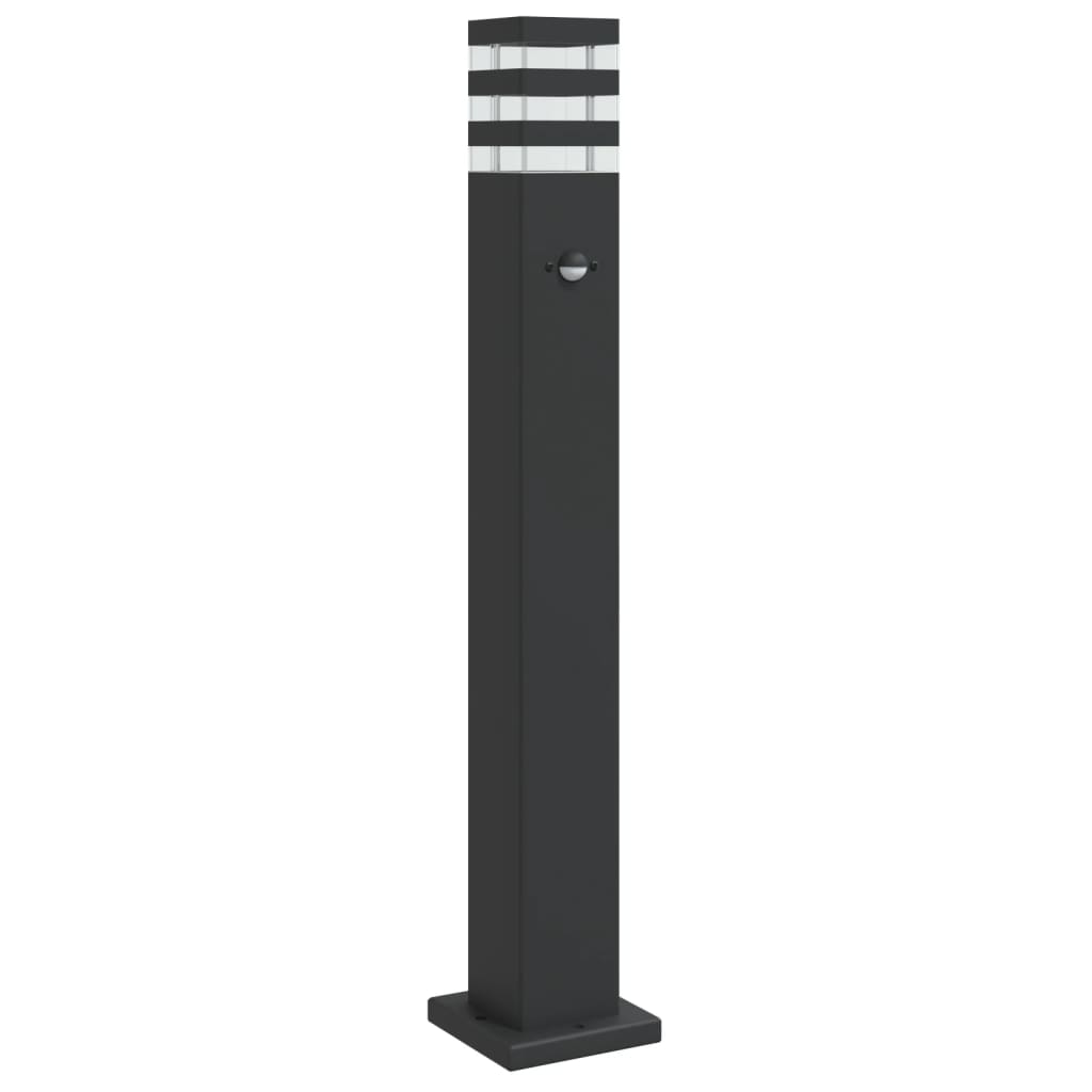 vidaXL Lámpara de suelo de exterior con sensor aluminio negro Dimensiones 50 cm, 80 cm, 110 cm