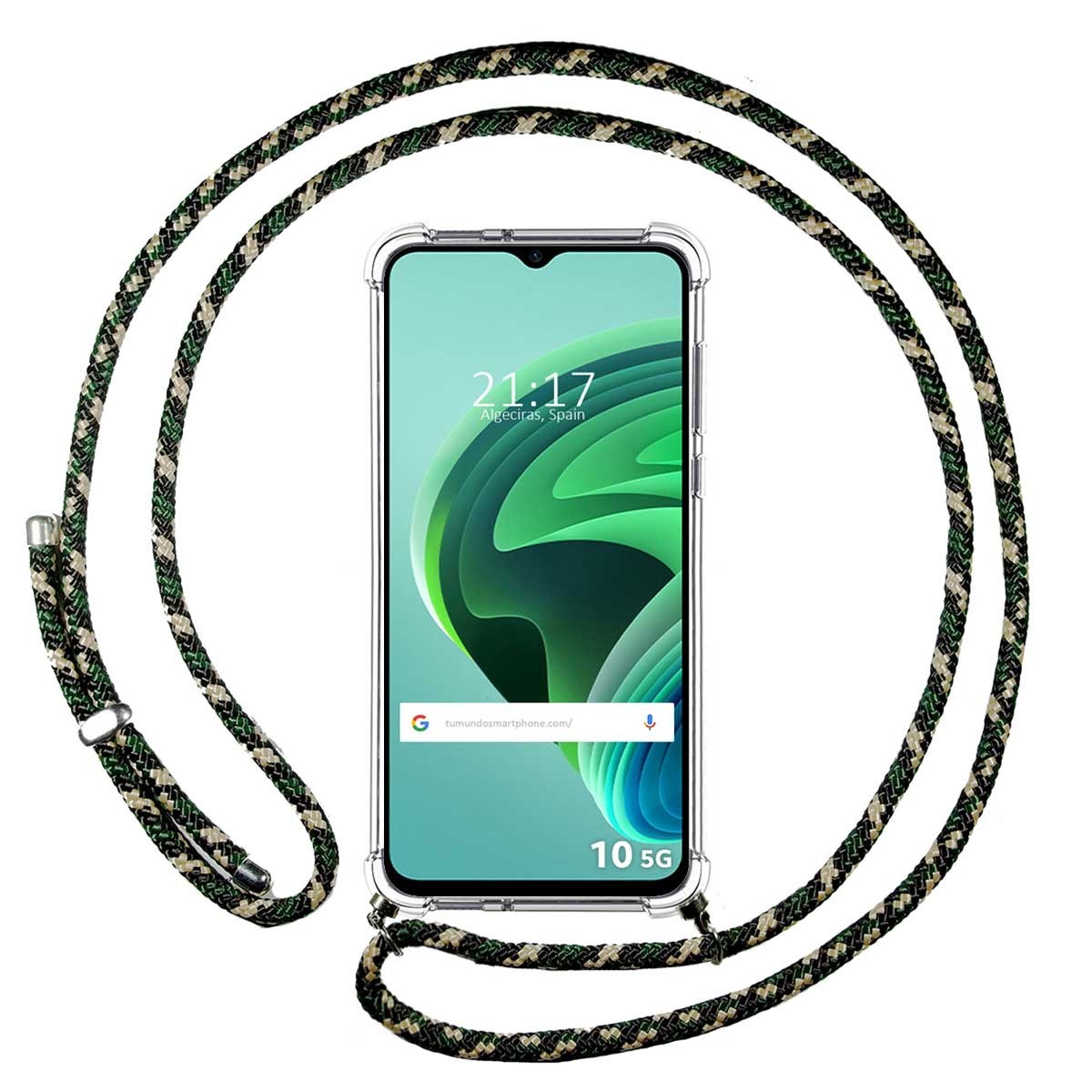 Tumundosmartphone Funda Colgante Transparente Xiaomi Redmi 10 5G Verde/Dorado