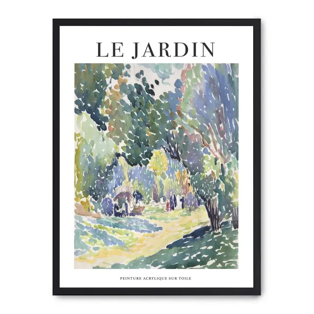 Cuadro le jardin iv 30x40cm, Póster impreso en papel de primera calidad de 180gr, montado sobre marco de madera MDF acabado en negro., Arte - Pinturas