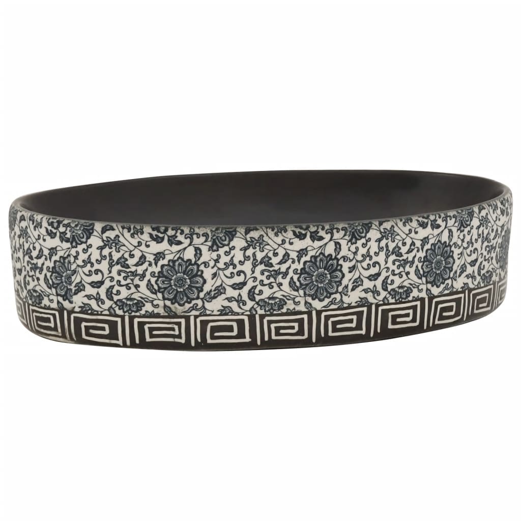 vidaXL Lavabo de encimera ovalado cerámica negro azul 56,5x36,5x13,5cm