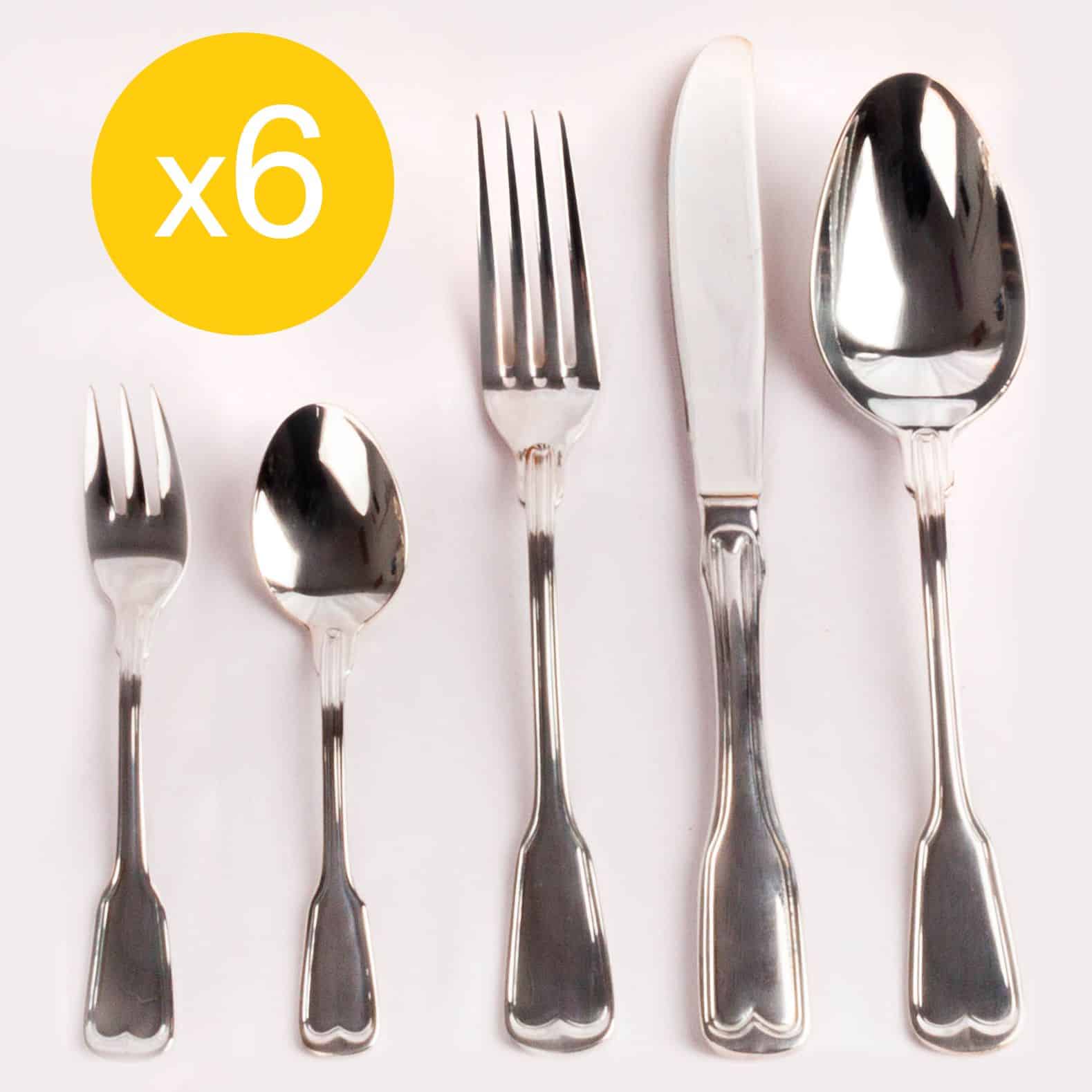 Juego de Cubiertos Bonn (36 Piezas) Acero Inoxidable Pulido con Baño en Plata, Cubertería Completa para 6 Personas con Tenedores, Cucharas, Cuchillos y Cubiertos de Postre