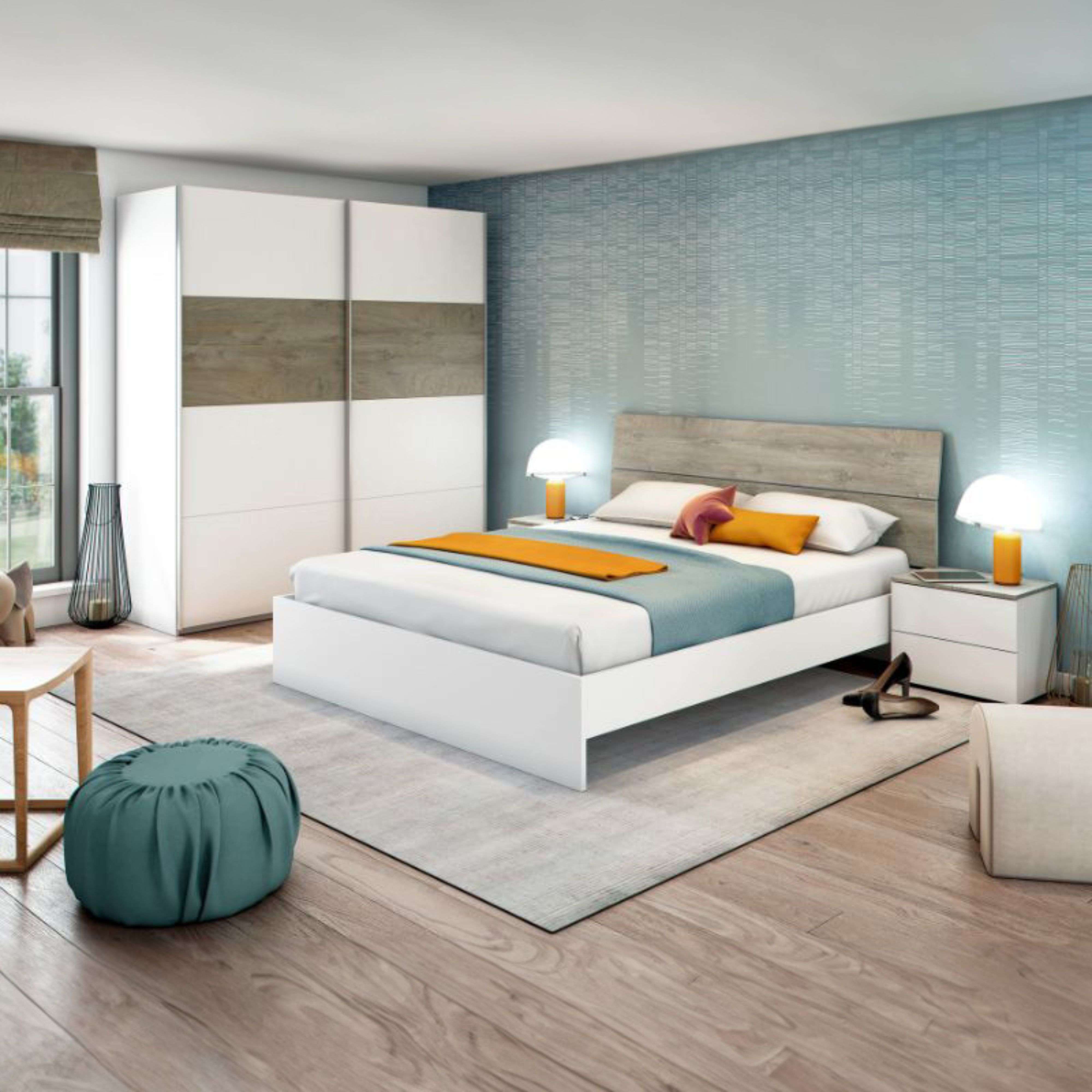 Miroytengo Muebles Dormitorio Ethna Estilo Nórdico Color Blanco y Roble 160 cm