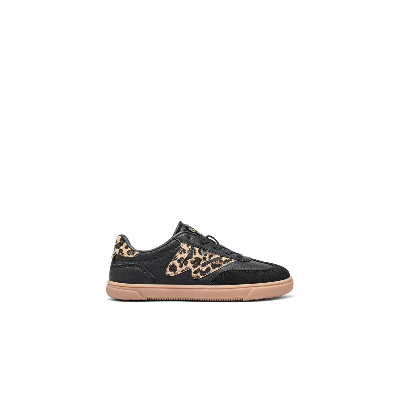 B&W Break&Walk - Zapatillas Deportivas Negras con Estampado Leopardo Barefoot Goflex para Niña
