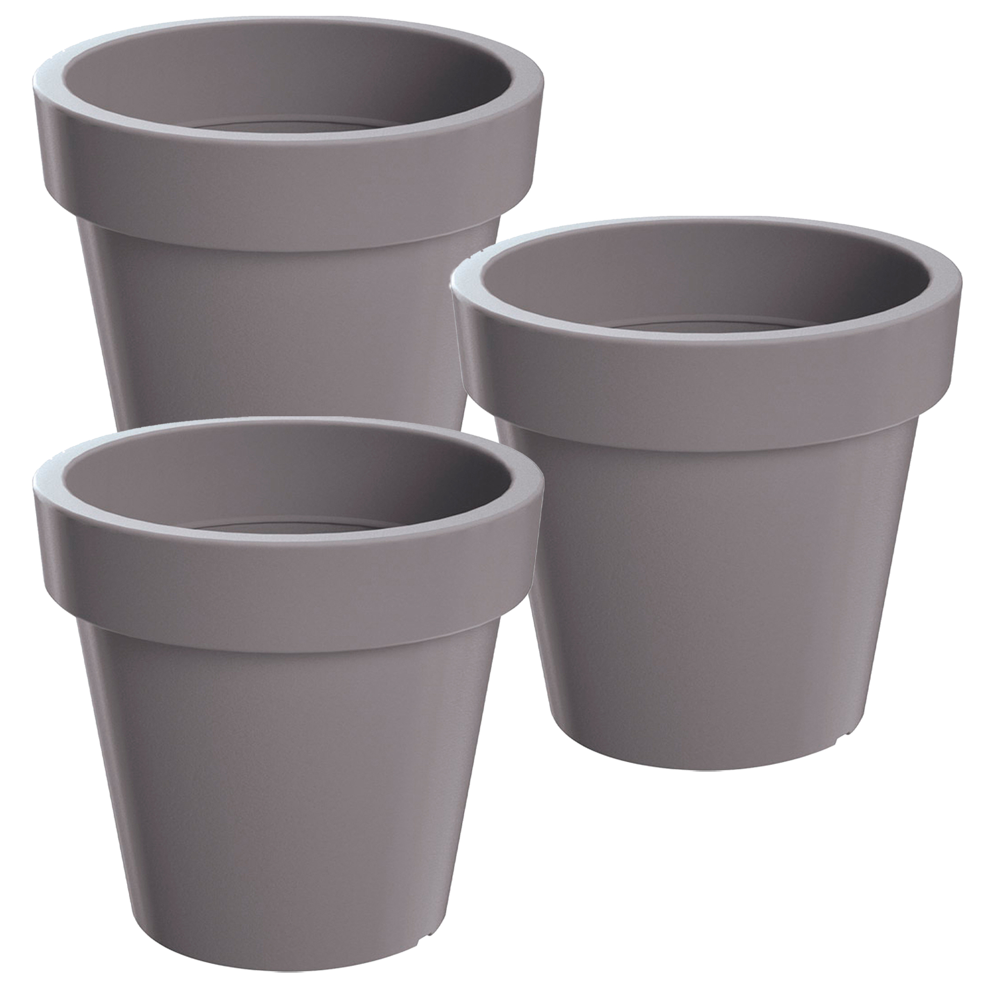 3x Maceta de plastico WELLHOME Lofly en color gris 19,6 (largo) x 19,6 (ancho) x 18,1 (alto) cm