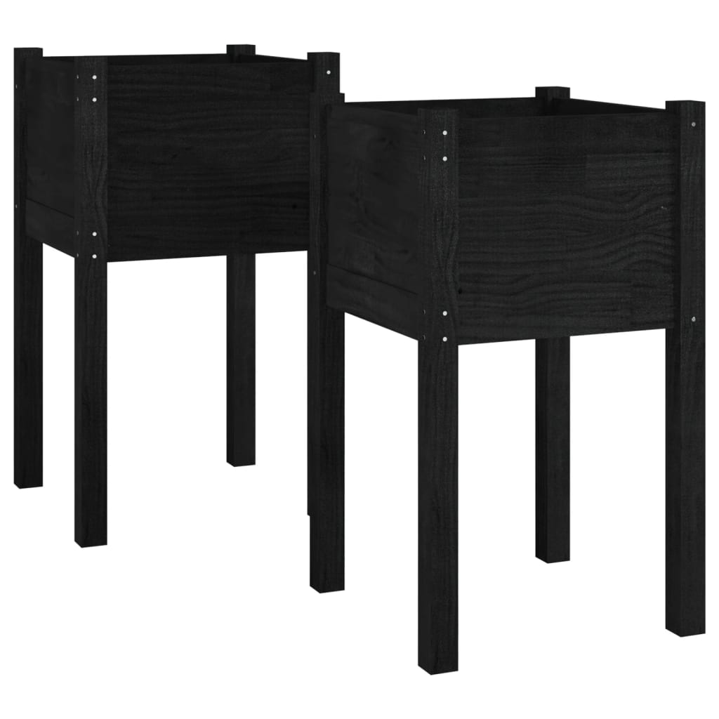 vidaXL Jardineras 2 unidades madera maciza de pino negro 40x40x70 cm