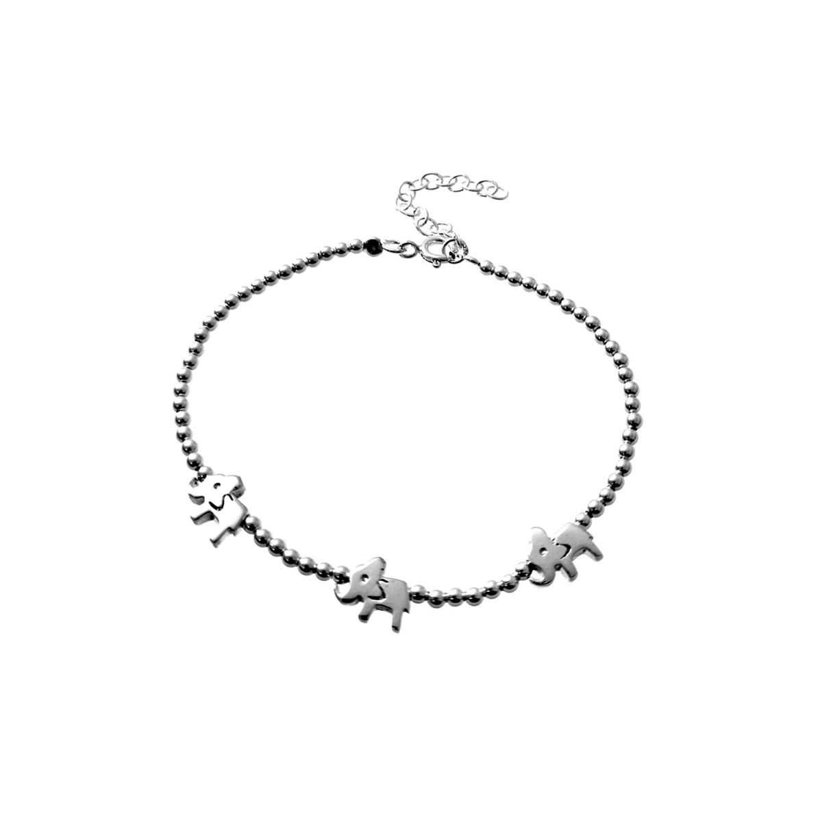 Pulsera plata Ley 925m bolitas lisas centro detalle tres elefantes cierre reasa
