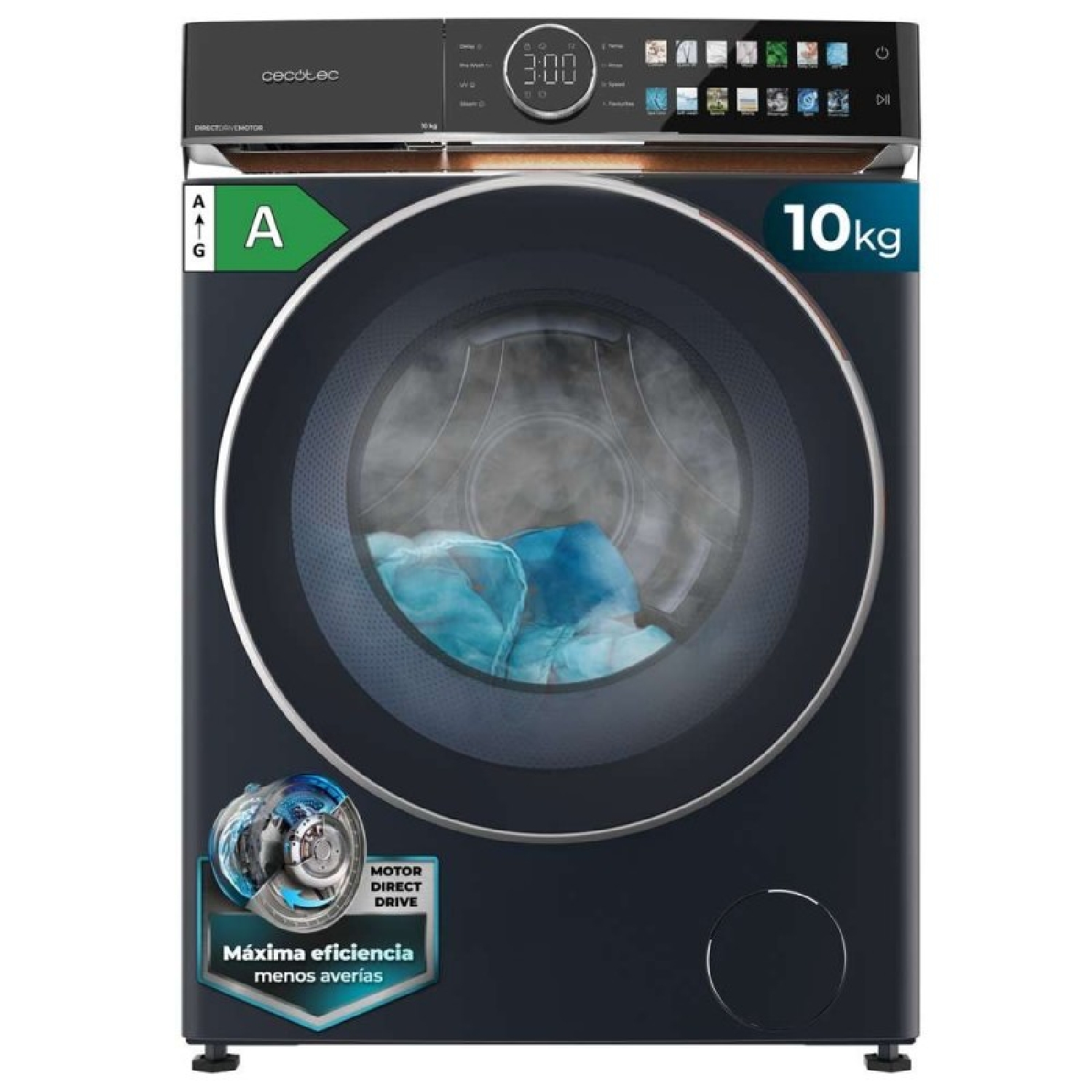 Cecotec Lavadora 10Kg Carga Frontal Bolero DressCode 10980 Direct Drive Blue A. 1400RPM, Motor Direct Drive, Bajo Consumo