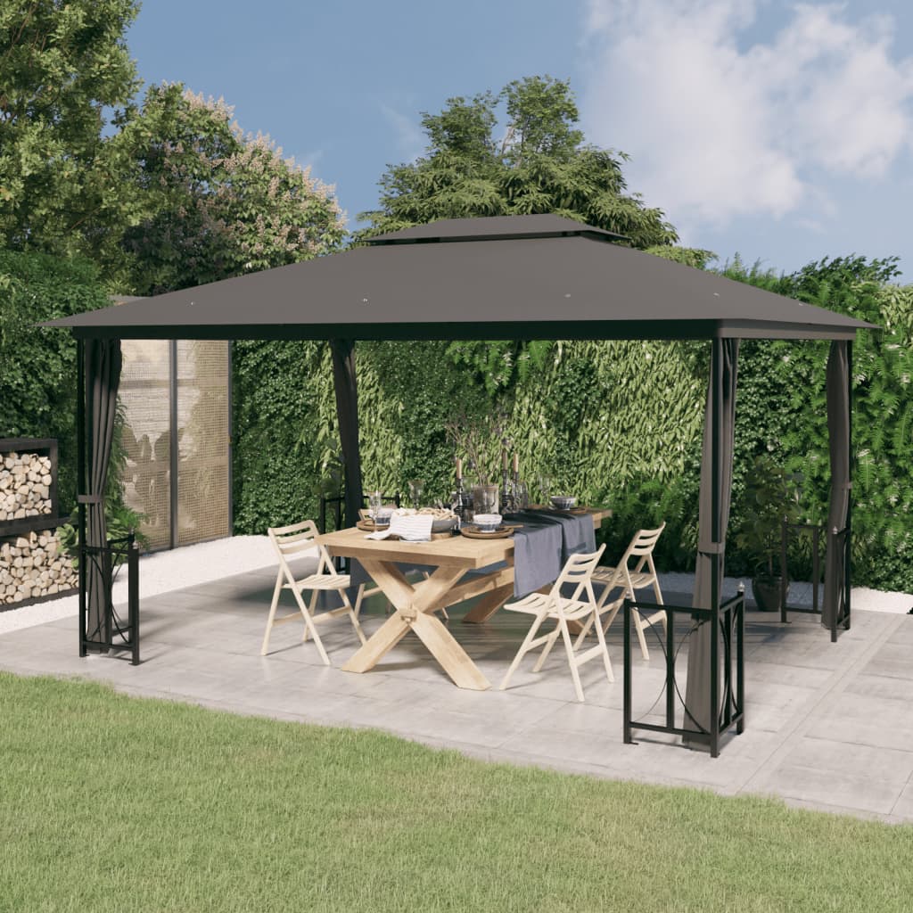 vidaXL Cenador con Paredes Laterales y Techos Dobles 3x4 m Tienda Color Antracita,  Taupé,  Crema y mas