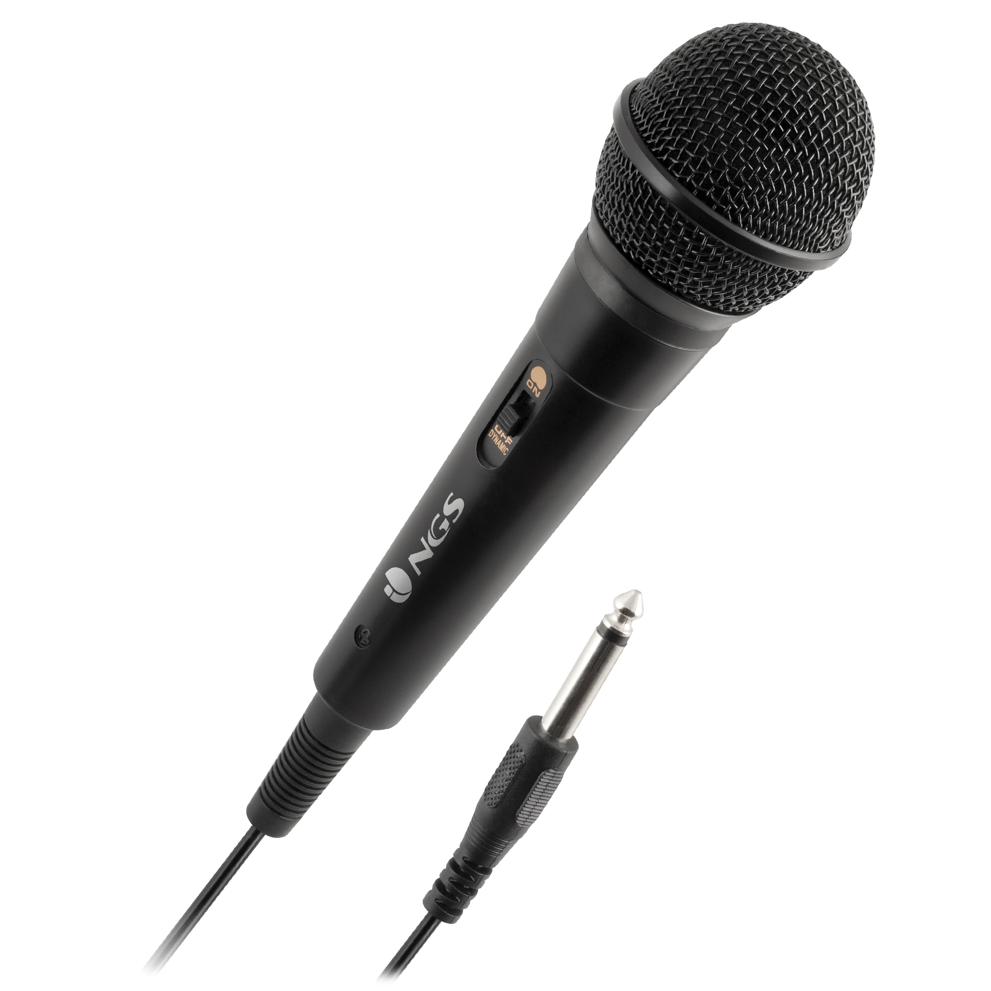 NGS Singer Fire: Micrófono vocal. Ideal para KARAOKE, Longitud de cable de 3M - Jack 6,3mm - ON/OFF. Color Negro