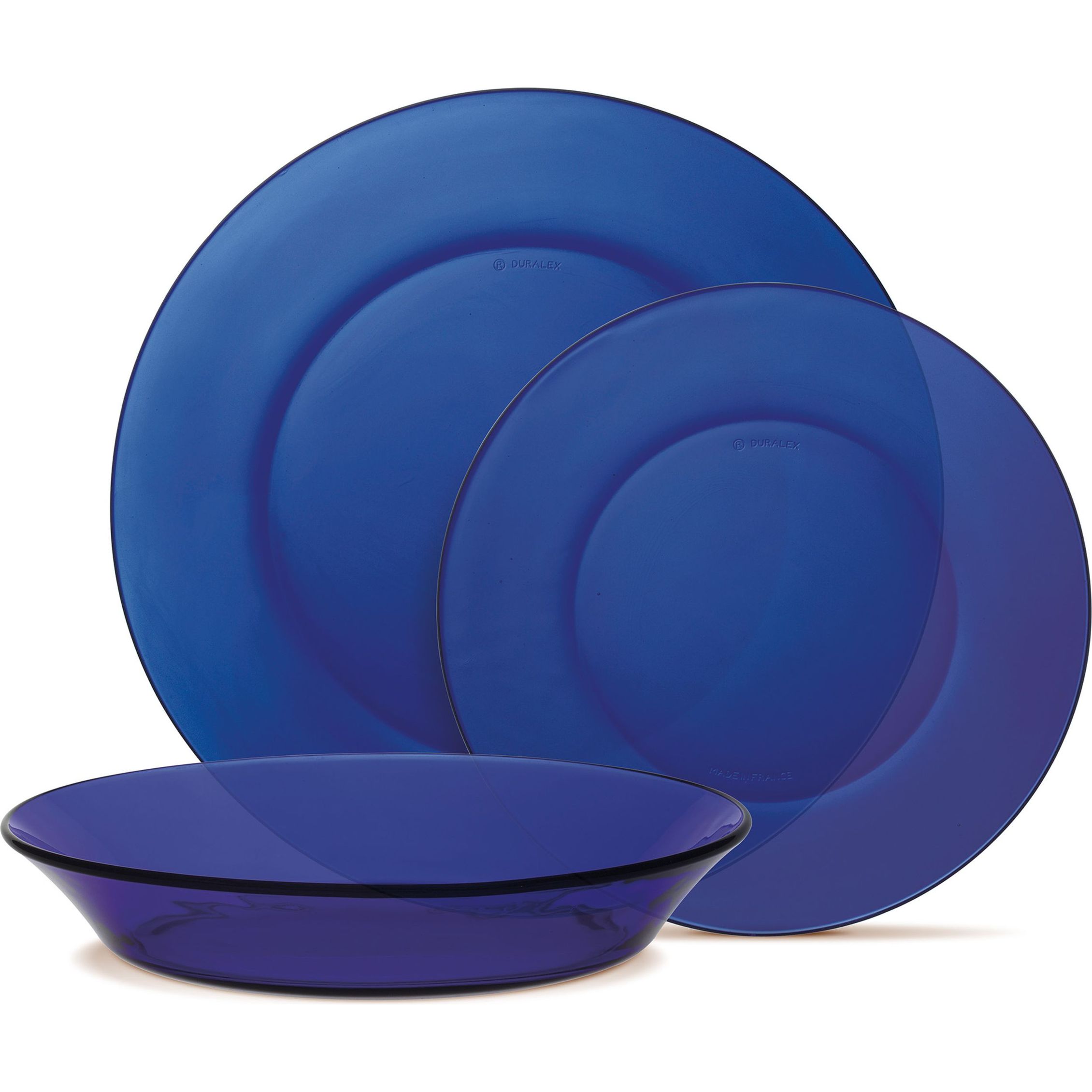 Duralex - Vajilla completa 12 Piezas de Vidrio Templado, Incluye 4 Platos Llanos de (23,5 cm), 4 Platos Hondos de (19,5 cm) y 4 Platos de Postre de (19 cm)