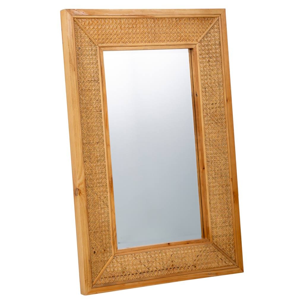 WANDERLUST DECO Espejo de pared de madera y rejilla marrón 60x04x90h cm.Tiene 2 puertas
