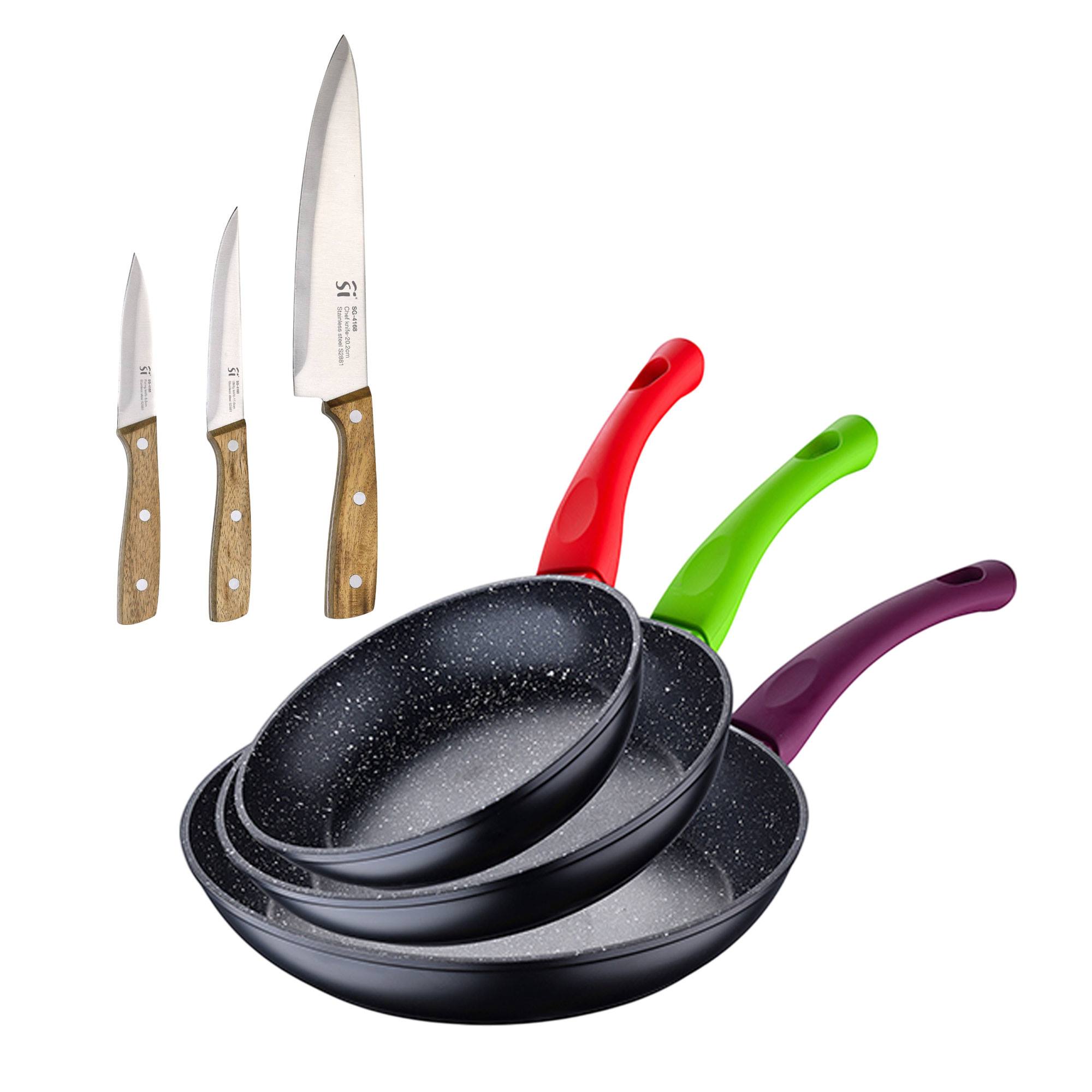 Juego de 3 sartenes San Ignacio 18/22/26 cm+Delantal de Cocina Gris oscuro 100% Algodón 75x80cm