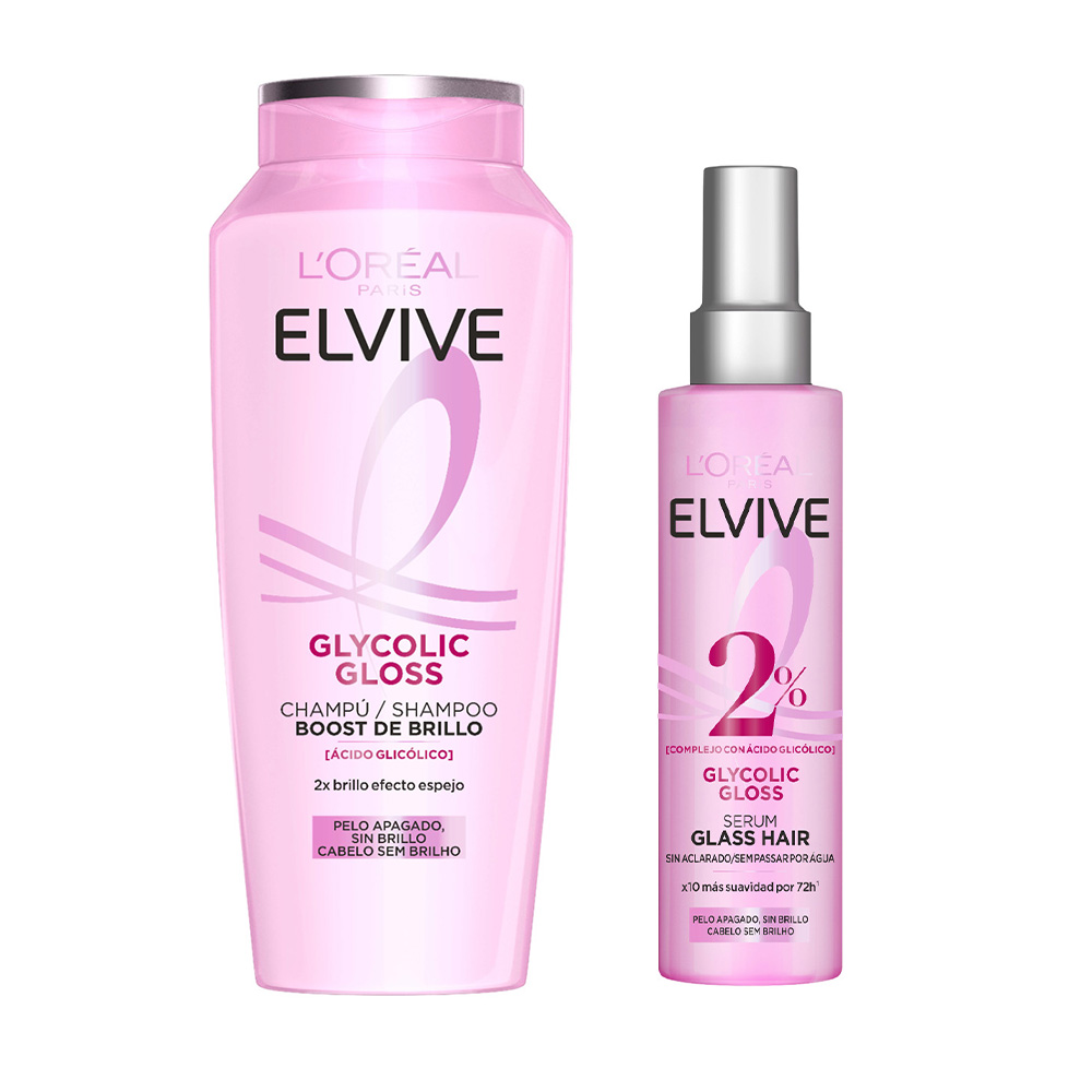 L'Oréal Paris | Rutina Glycolic Gloss Core Boost de Brillo enriquecido con ácido glicólico. Rutina de Champú, acondicionador o sérum
