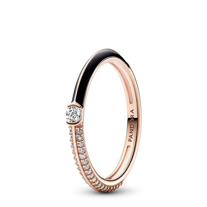 Pandora Anillo Dual Negro & Pavé 182528C01 , para Mujer