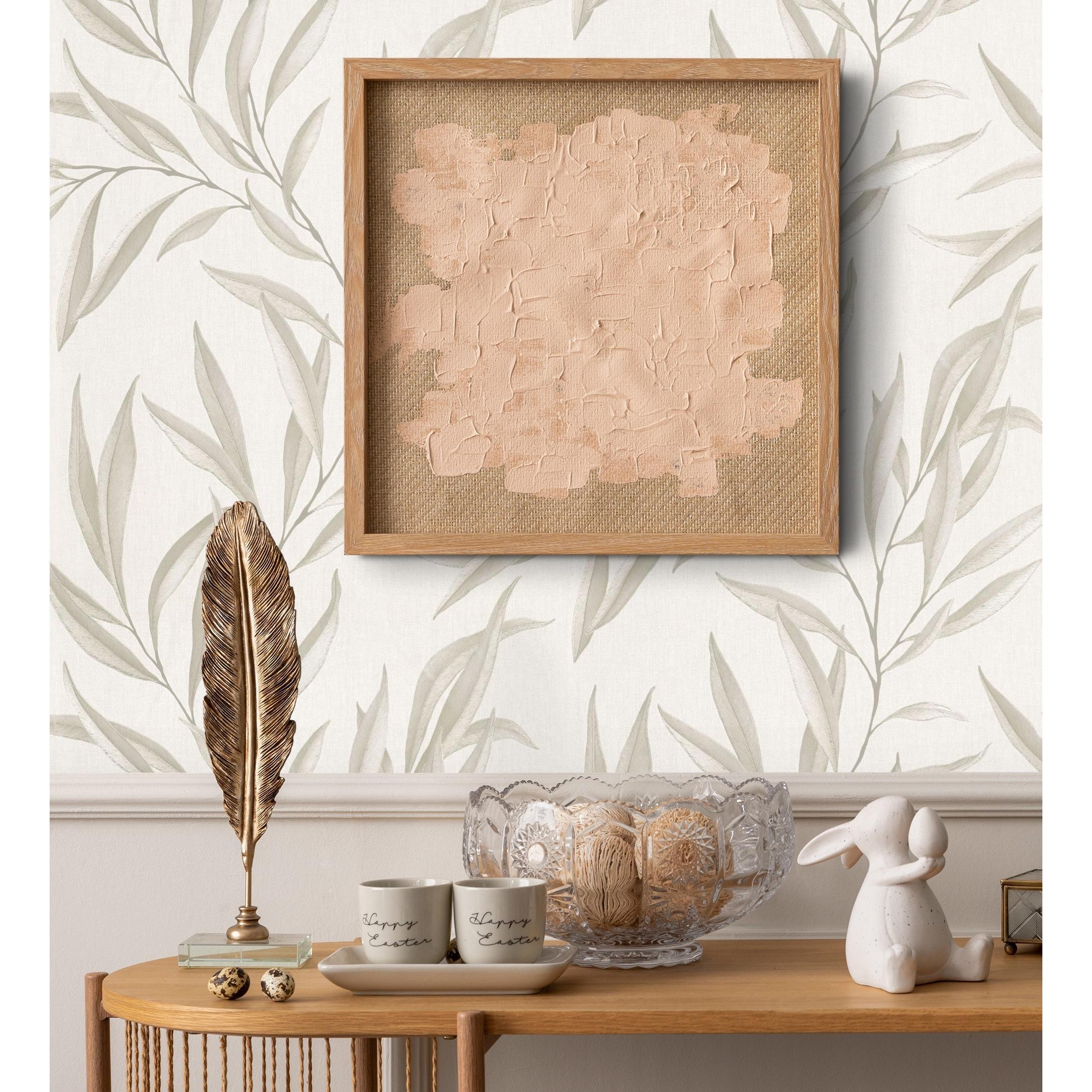 Papel pintado vinílico lavable de hojas alargadas gris claro con relieve - Valley Leaves 127662 de GAULAN - Rollo de 10 m x 0,53 m