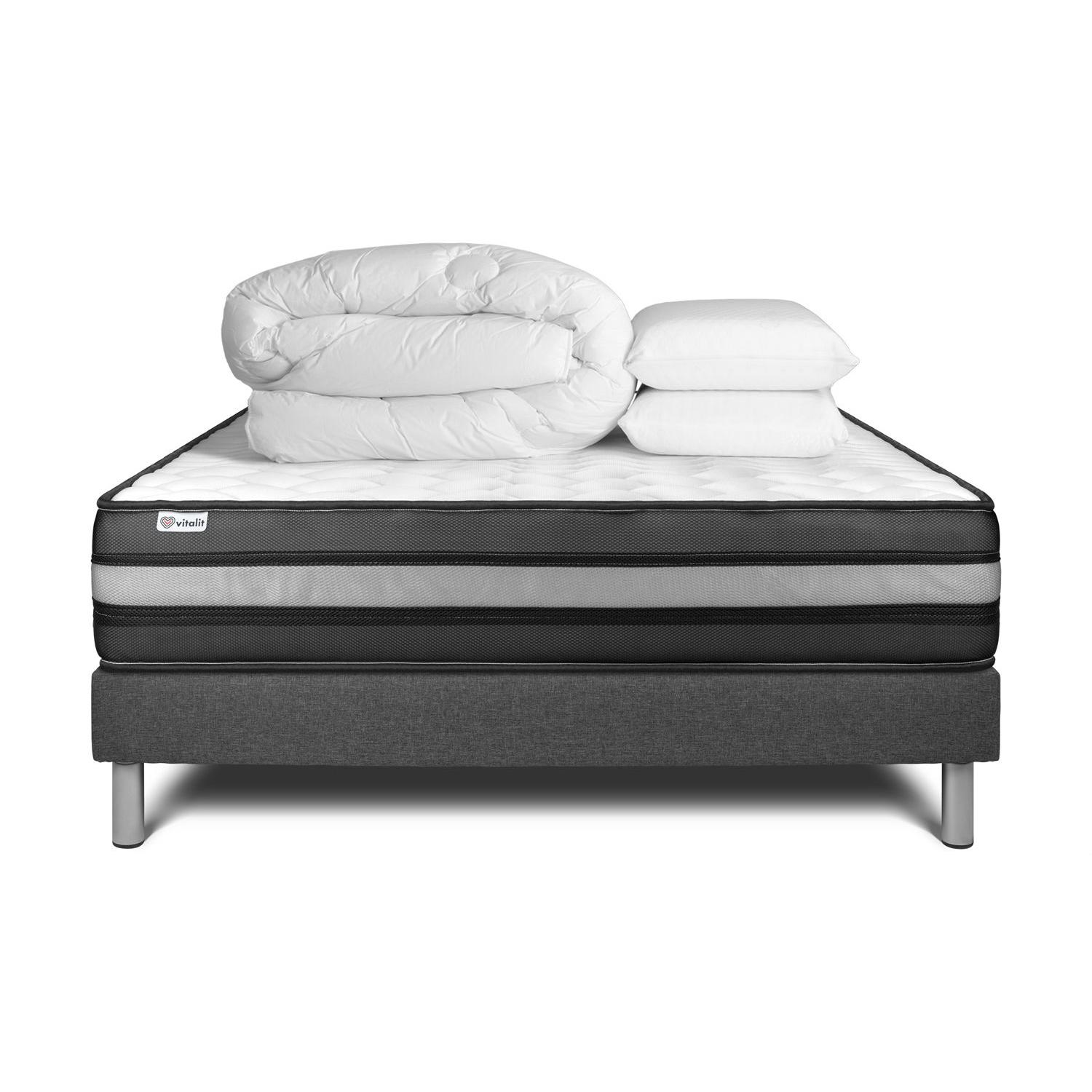Pack cama completa - Colchón 160x200cm + Somier con láminas (kit) + 2 almohadas + Edredón - Vital Power Zen