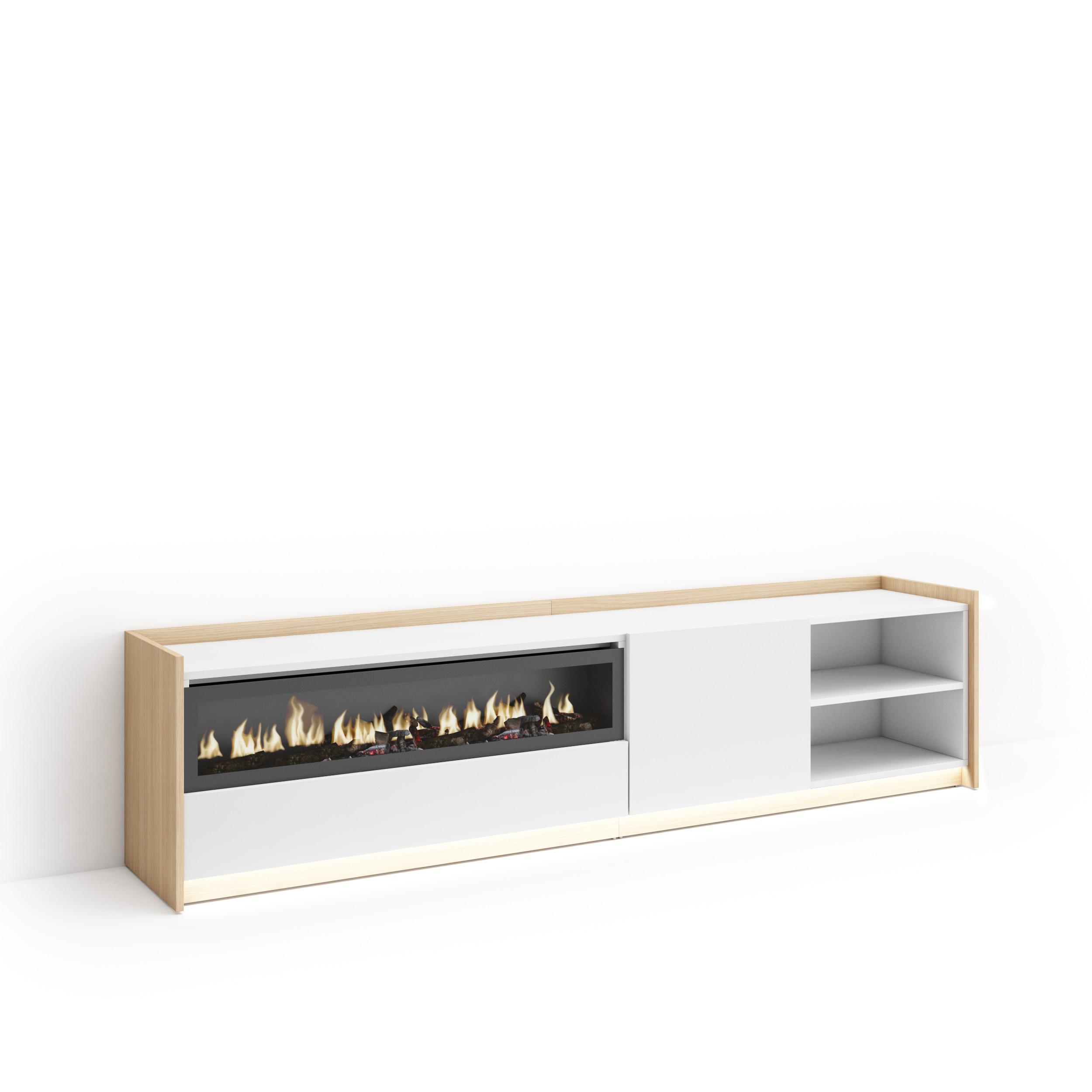 Mueble TV, Televisión, 207x37x50cm, Para TV hasta 80", Chimenea eléctrica, LED