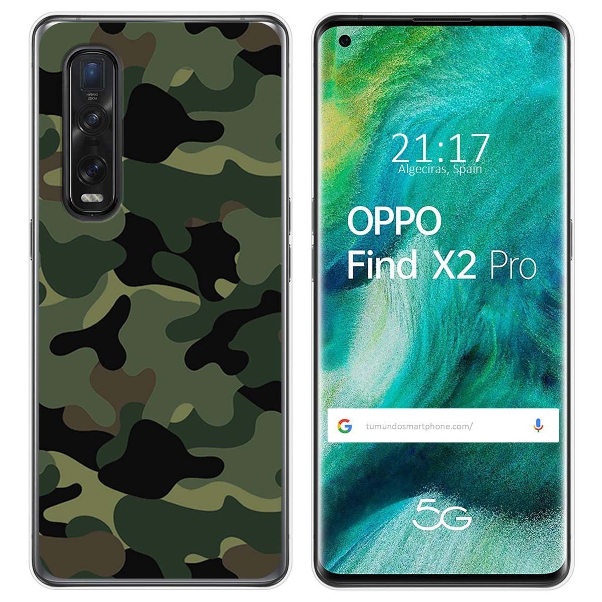 Tumundosmartphone Funda Gel Tpu para Oppo Find X2 Pro diseño Camuflaje Dibujos
