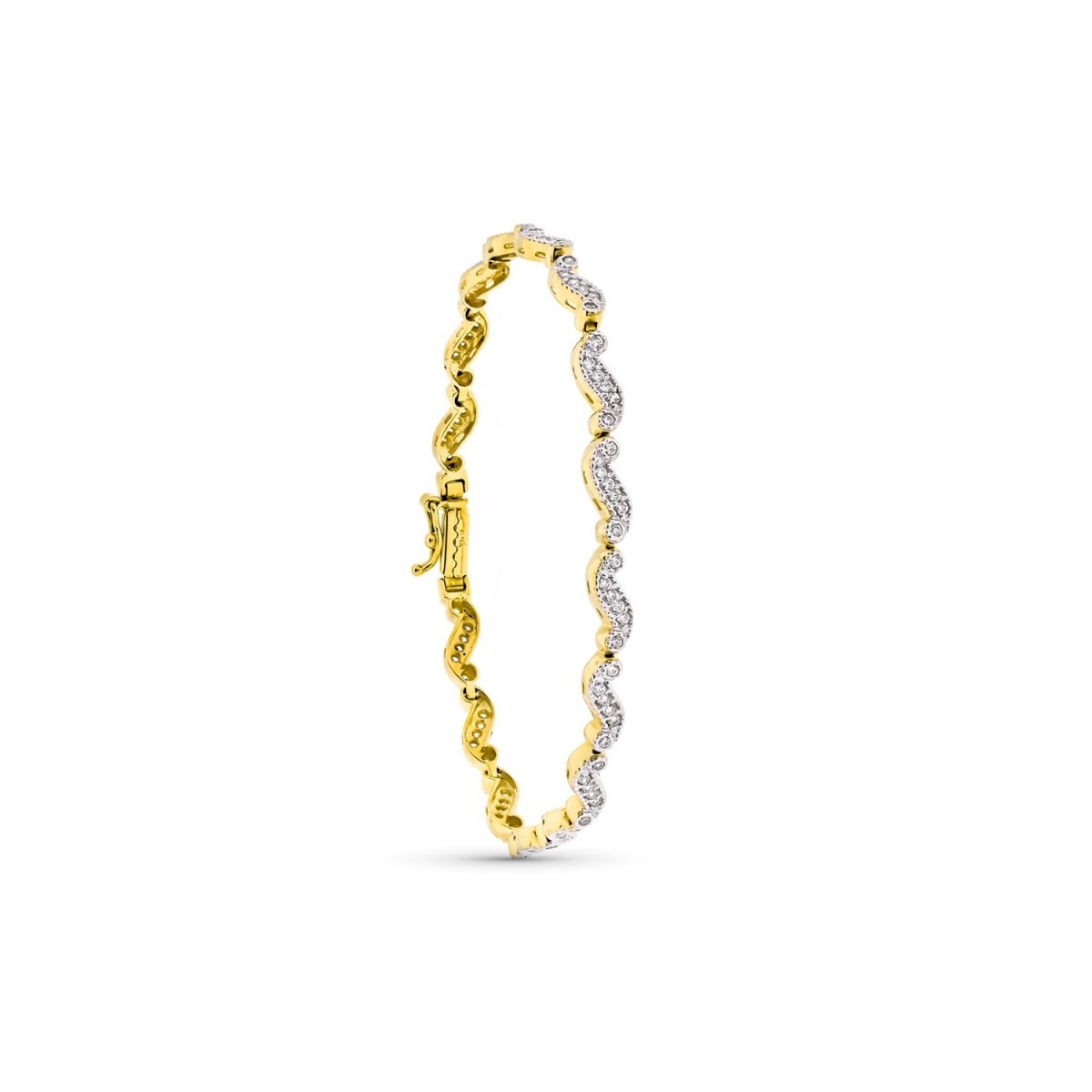 Pulsera oro bicolor 18k semirigida mujer circonitas efecto de ondas