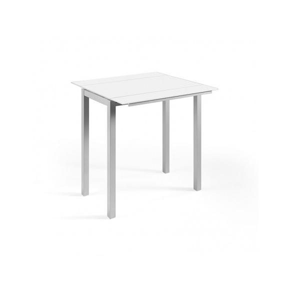 Momma Home Mesa de Cocina Extensible Blanca en Cristal Templado y Metal - Modelo Londres - 95 X 55/95 X 95 Cm
