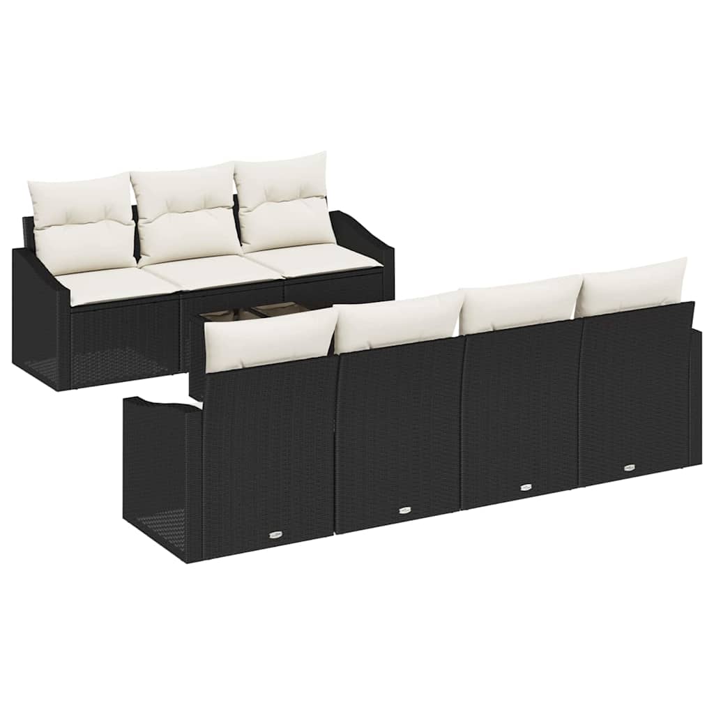 vidaXL Juego de Sofá con cojín 8 pcs Negro y crema ratán sintético