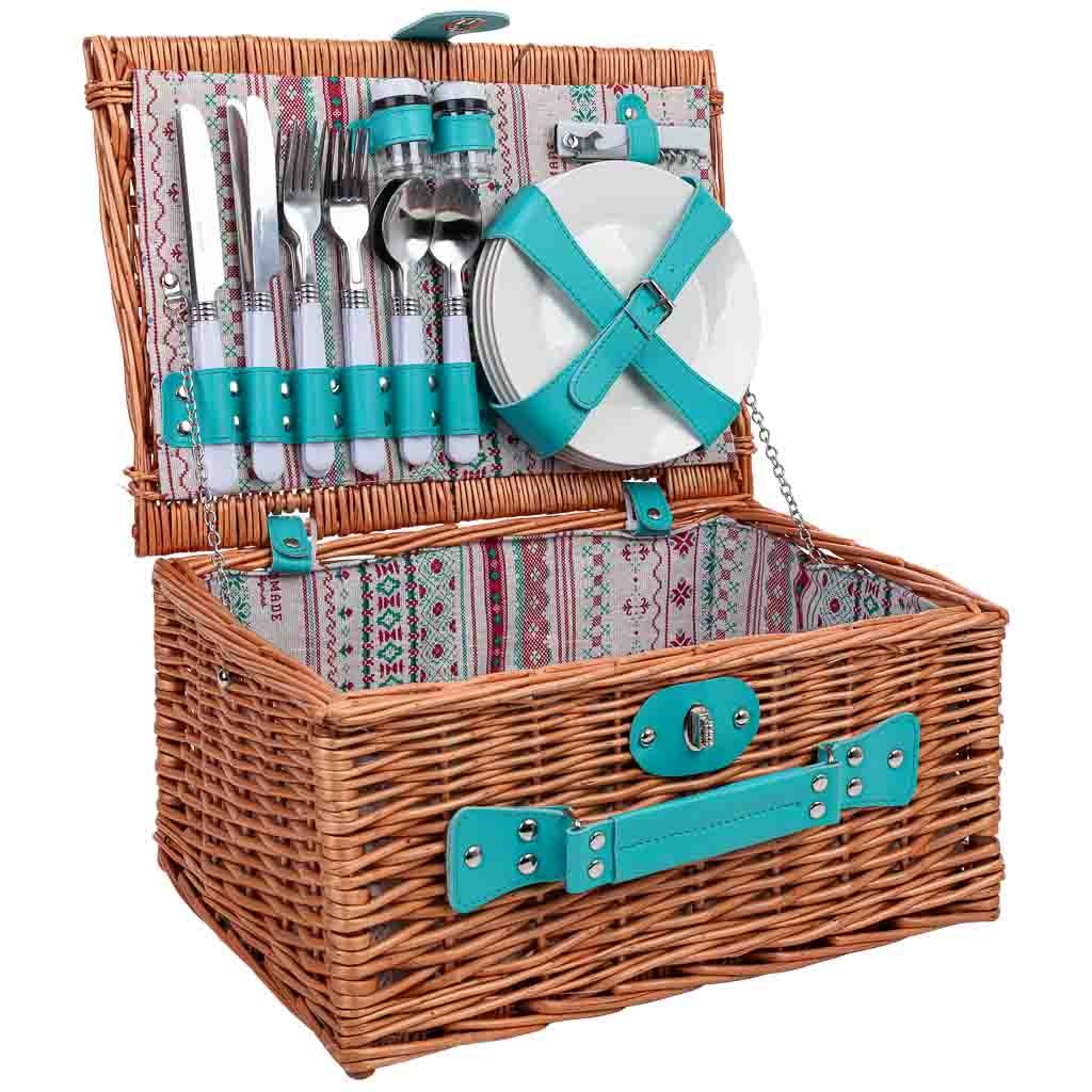 Wonderlust Deco - Cesta de picnic 4 servicios marrón 40x28x20h cm Marrón 40x28x20h cm