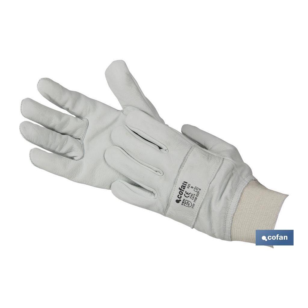 Cofan - Guantes de Piel Flor Ajustables con Protección para Manos y Resistencia Mecánica