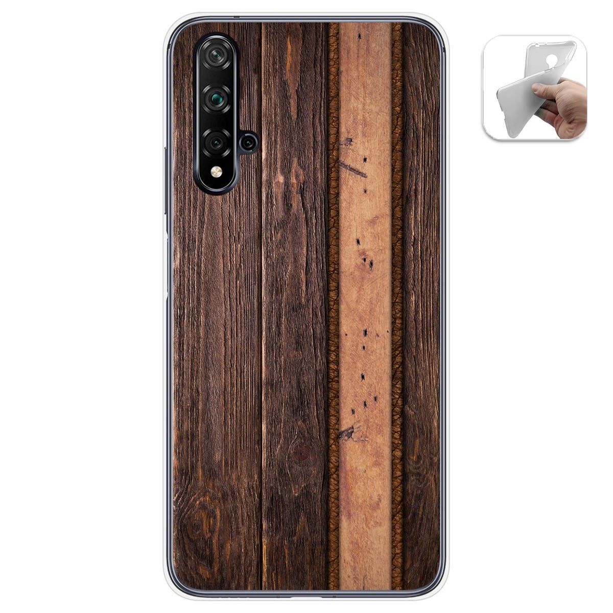 Tumundosmartphone Funda Gel Tpu para Huawei Nova 5T / Honor 20 diseño Madera 05 Dibujos