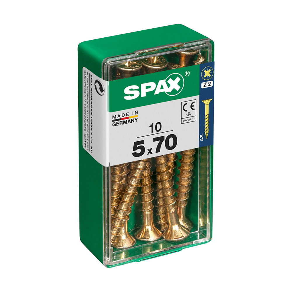 Caja 10 uds. tornillo madera spax cab. plana yellox 5,0x70mm spax