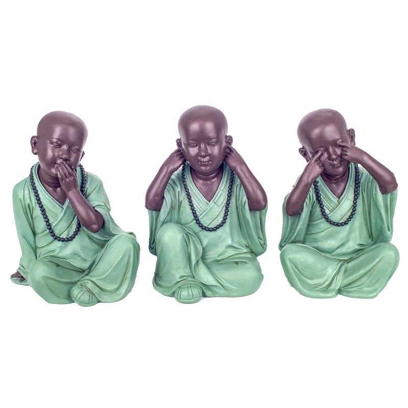 SIGNES GRIMALT Figura Monje No Ve-Oye-Habla 3 Unidades Verde de Resina | Decoración Hogar